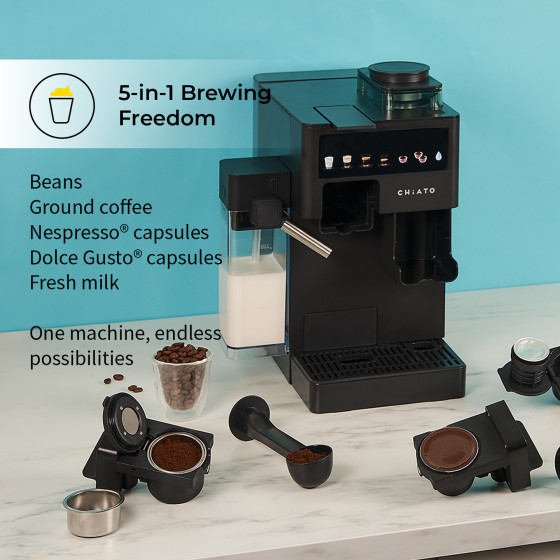 CHiATO coffeePLAY 5-in-1 kavos aparatas, naudotas-atnaujintas – juodas