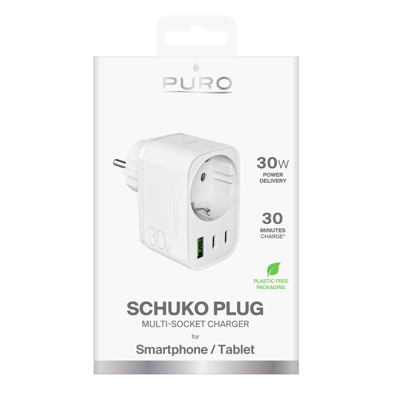Sieninis įkroviklis Su "schuko" Kištuku Usb-c Usb-a 30 W Power Delivery - Baltas