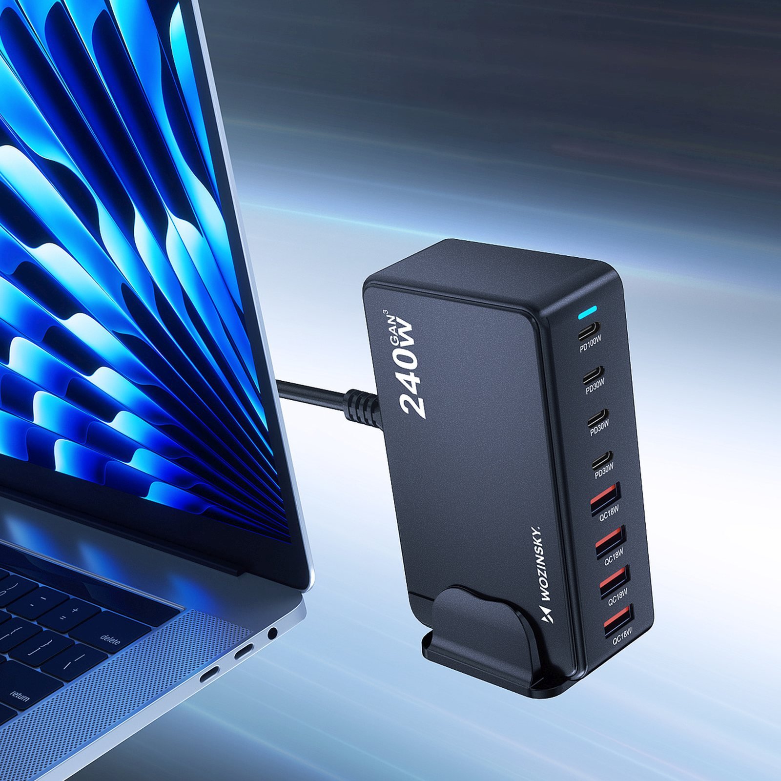 Stalinė įkrovimo Stotelė 4x Usb-a 4x Usb-c Gan Qc3 240w - Juoda