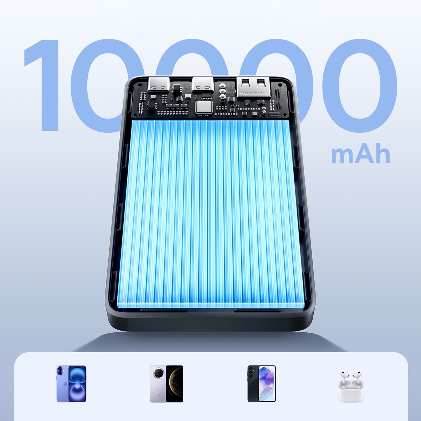 10000 Mah 22,5 W "enerfill Fp21 Usb-a Usb-c" Su Usb-c Kabeliu - Juodas