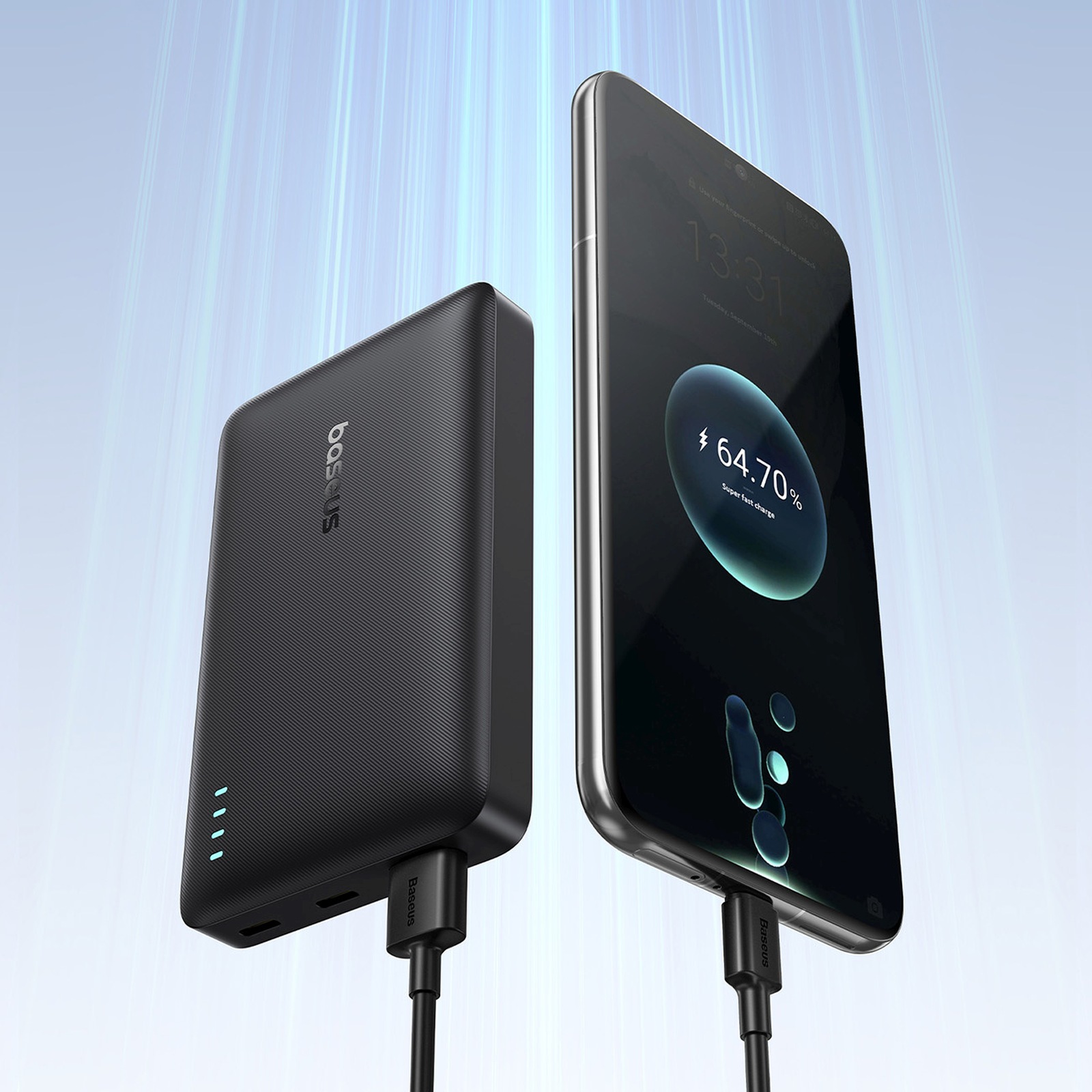 10000 Mah 22,5 W "enerfill Fp21 Usb-a Usb-c" Su Usb-c Kabeliu - Juodas