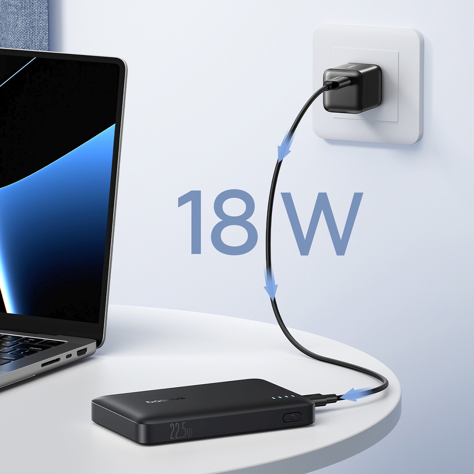 10000 Mah 22,5 W "enerfill Fp21 Usb-a Usb-c" Su Usb-c Kabeliu - Juodas