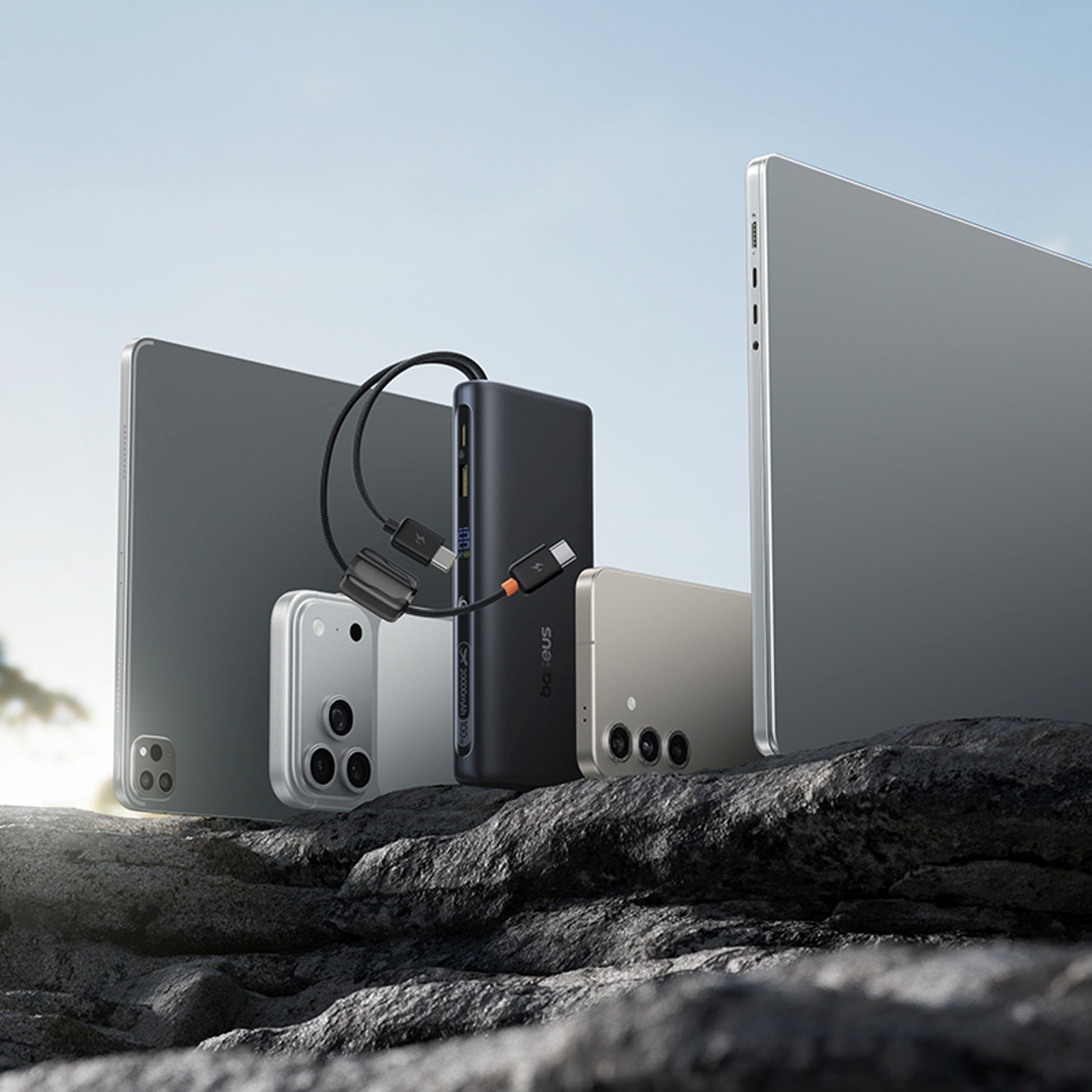 Powerbank 20000 Mah 100 W Su Ekranu Ir Integruotu Usb-c Kabeliu - Juodas