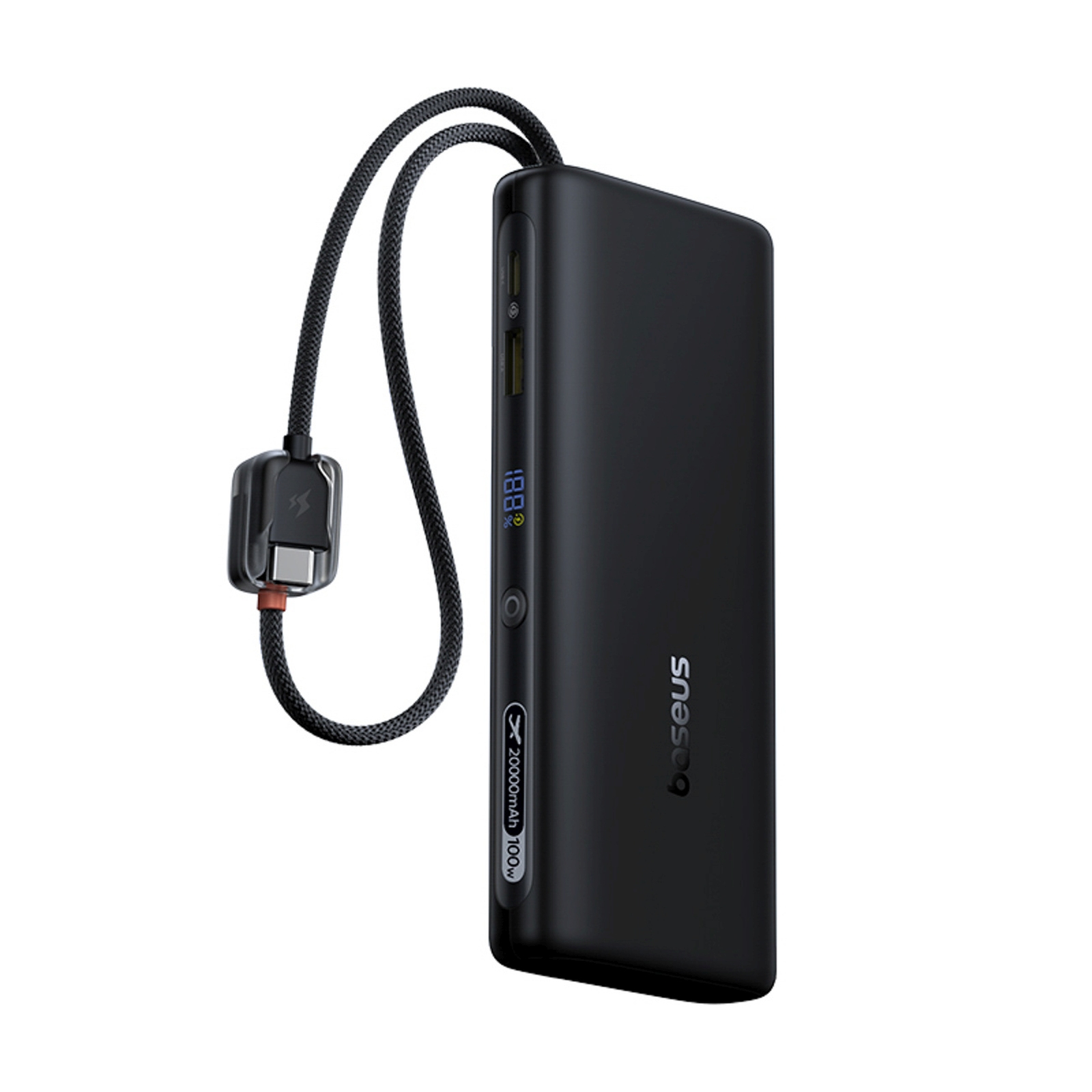 Powerbank 20000 Mah 100 W Su Ekranu Ir Integruotu Usb-c Kabeliu - Juodas