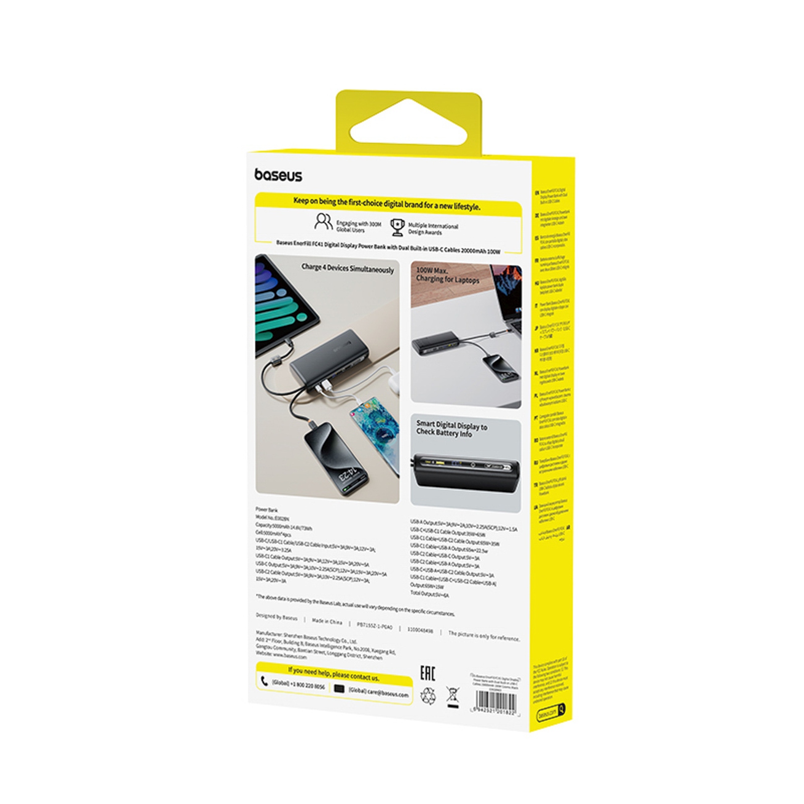 Powerbank 20000 Mah 100 W Su Ekranu Ir Integruotu Usb-c Kabeliu - Juodas