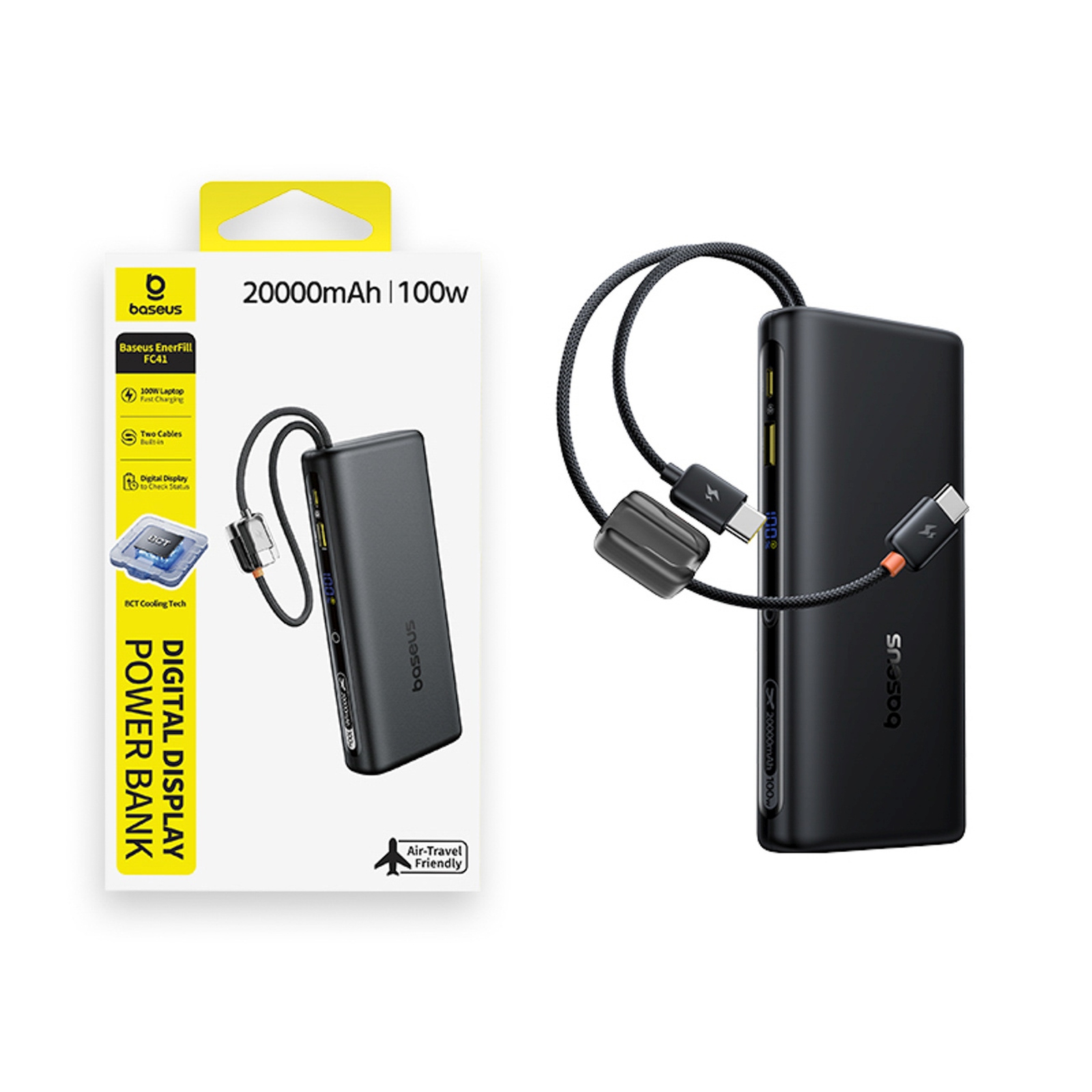 Powerbank 20000 Mah 100 W Su Ekranu Ir Integruotu Usb-c Kabeliu - Juodas