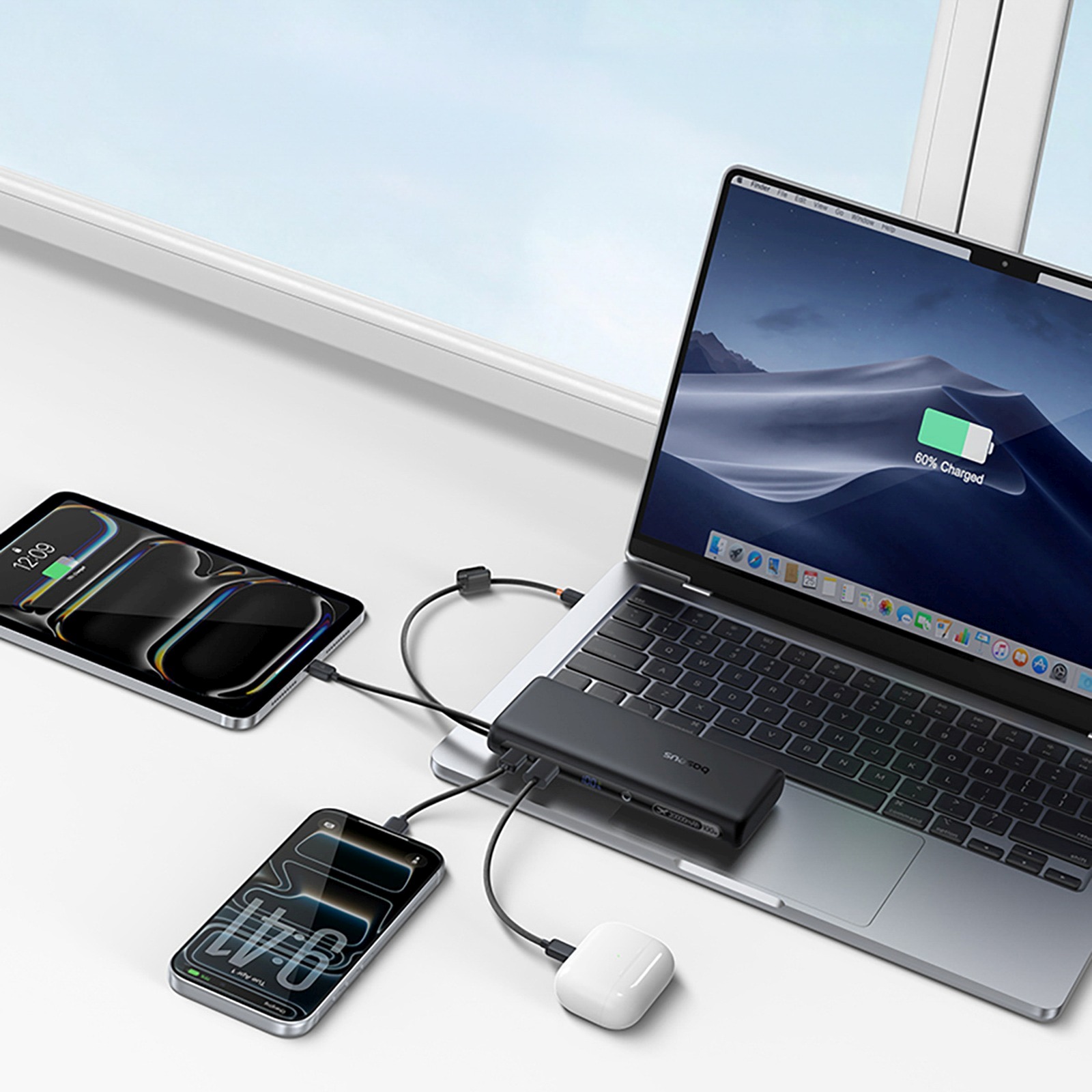 Powerbank 20000 Mah 100 W Su Ekranu Ir Integruotu Usb-c Kabeliu - Juodas