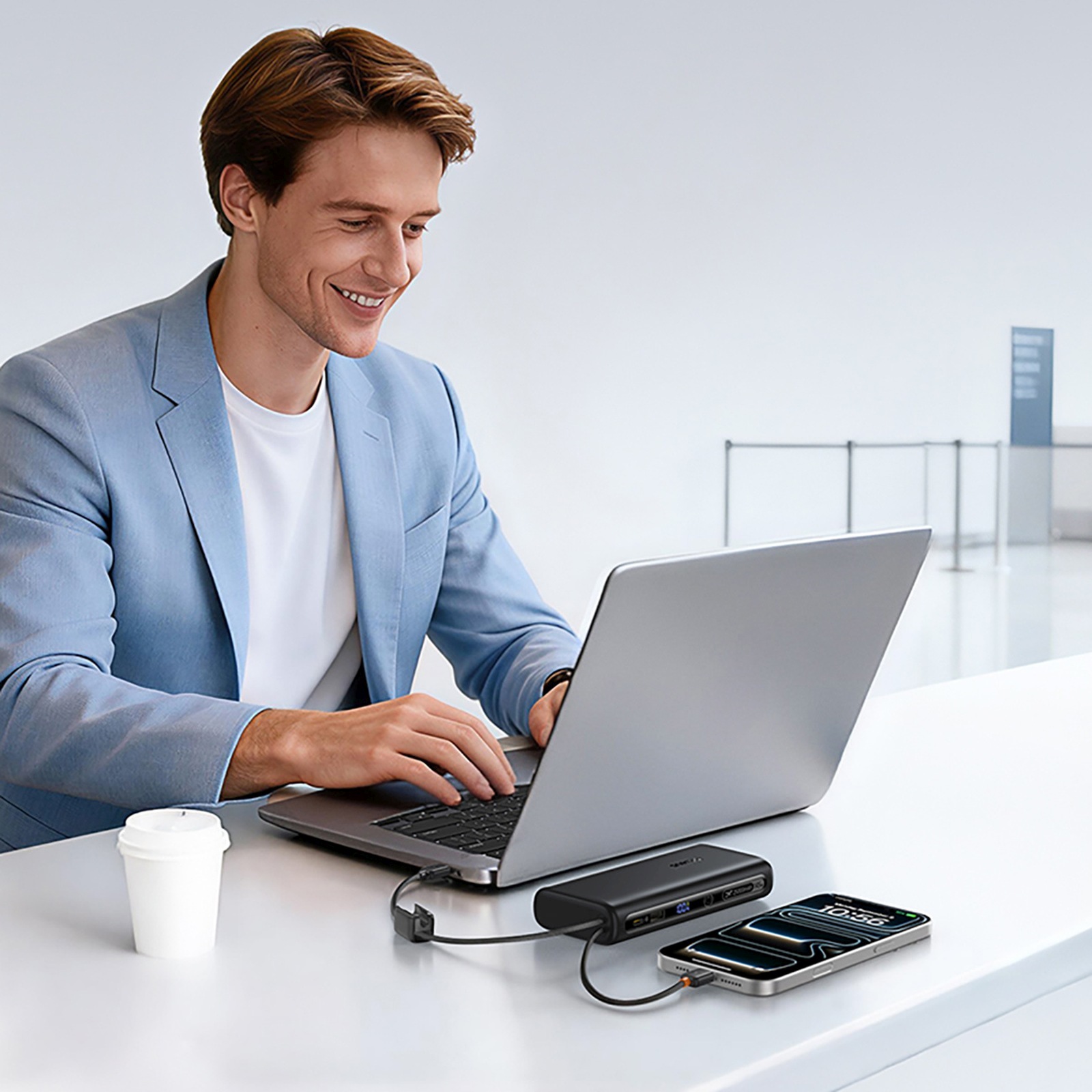 25000 Mah 145w Maitinimo Bankas Su Ekranu Ir Integruotu Usb-c Kabeliu - Juodas