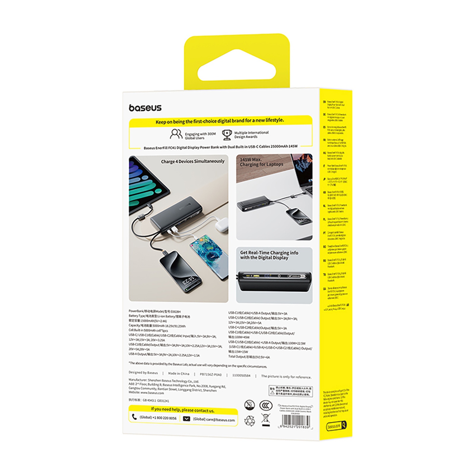 25000 Mah 145w Maitinimo Bankas Su Ekranu Ir Integruotu Usb-c Kabeliu - Juodas
