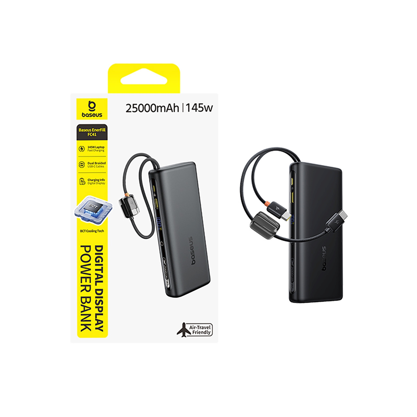 25000 Mah 145w Maitinimo Bankas Su Ekranu Ir Integruotu Usb-c Kabeliu - Juodas
