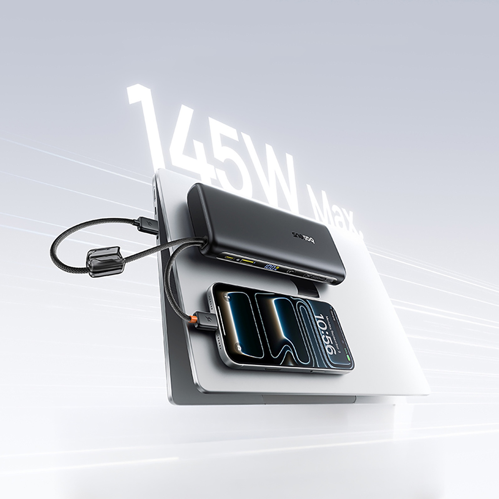 25000 Mah 145w Maitinimo Bankas Su Ekranu Ir Integruotu Usb-c Kabeliu - Juodas