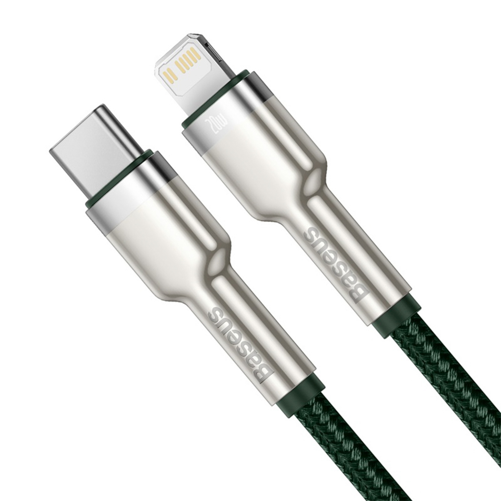 Usb-c - "iphone Lightning" Kabelis Su Metaliniais Galais "cafule Pd 20w 2 M" - žalias