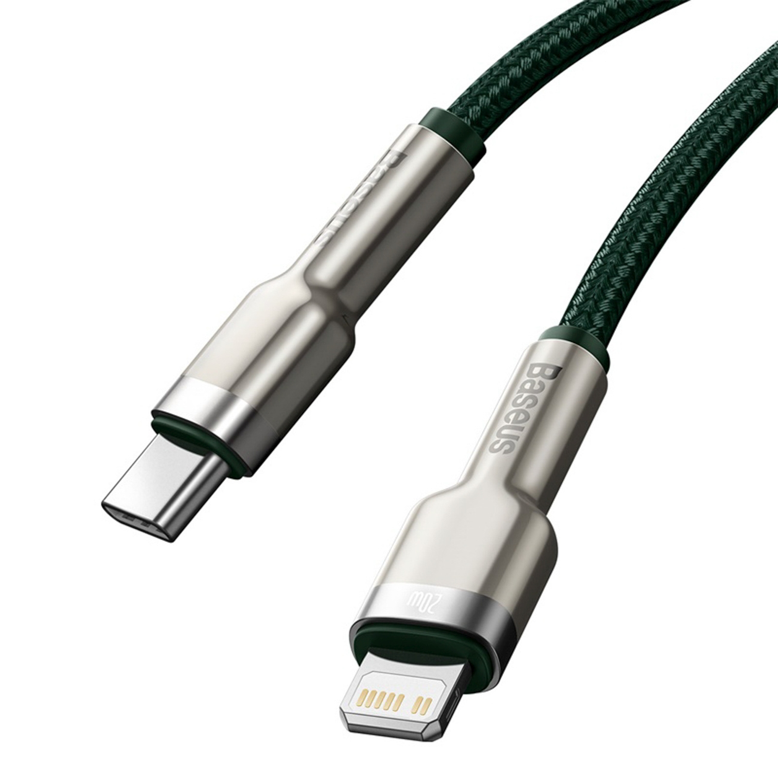 Usb-c - "iphone Lightning" Kabelis Su Metaliniais Galais "cafule Pd 20w 2 M" - žalias