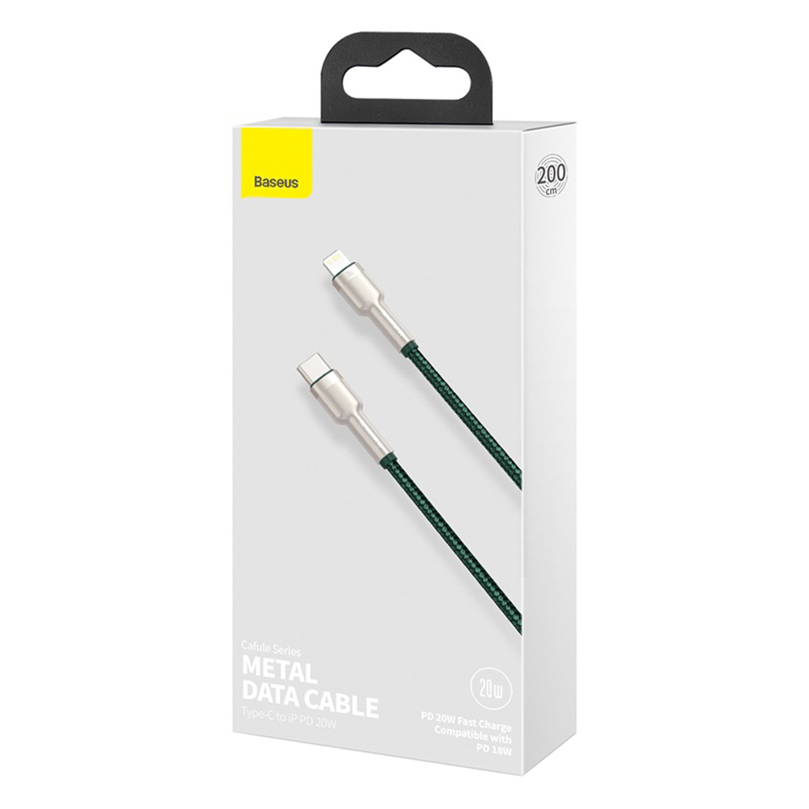 Usb-c - "iphone Lightning" Kabelis Su Metaliniais Galais "cafule Pd 20w 2 M" - žalias