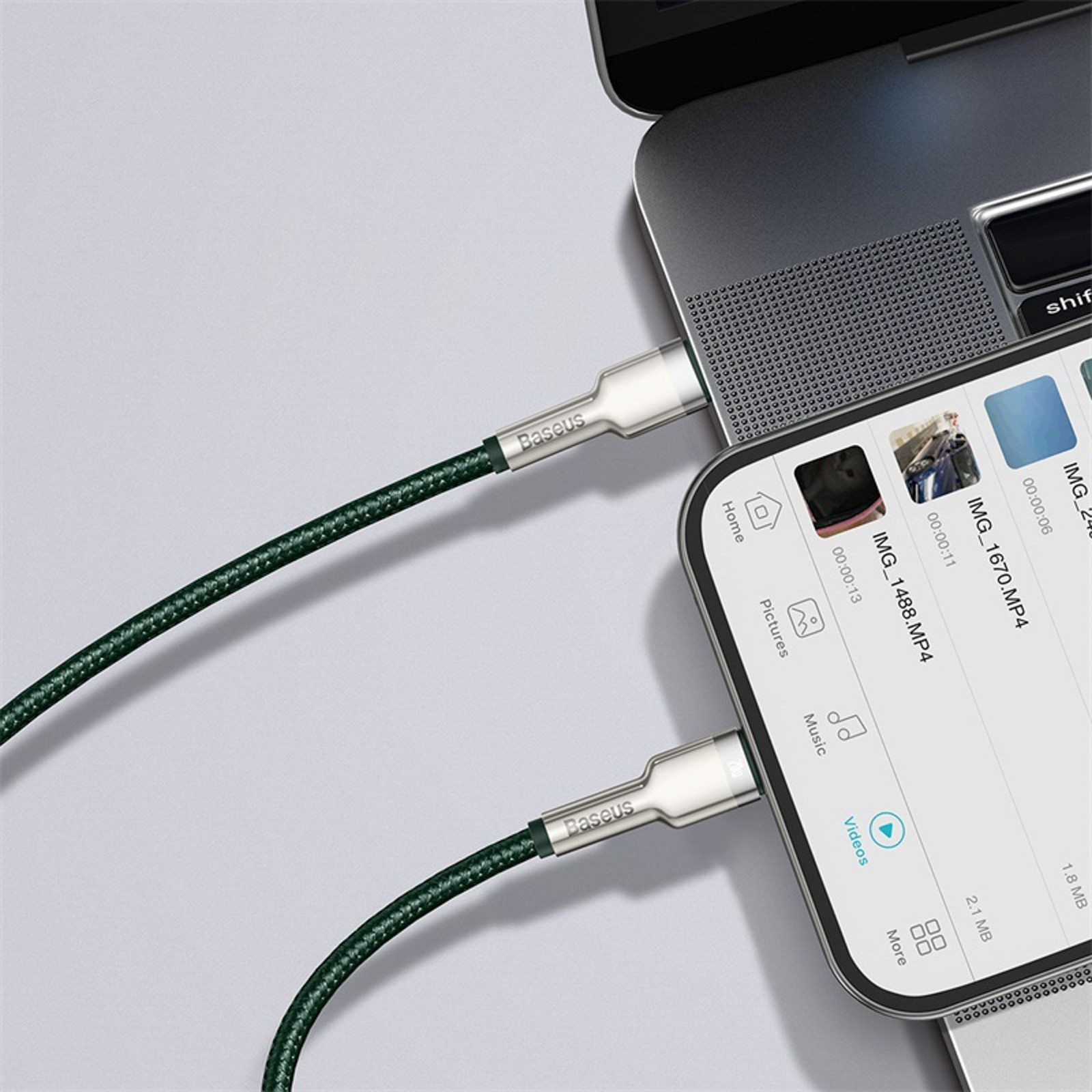 Usb-c - "iphone Lightning" Kabelis Su Metaliniais Galais "cafule Pd 20w 2 M" - žalias