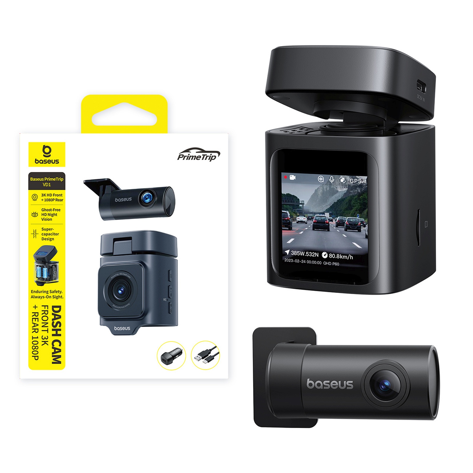 Automobilinė Vaizdo Kamera Primetrip Vd1 2k+1080p - Juoda