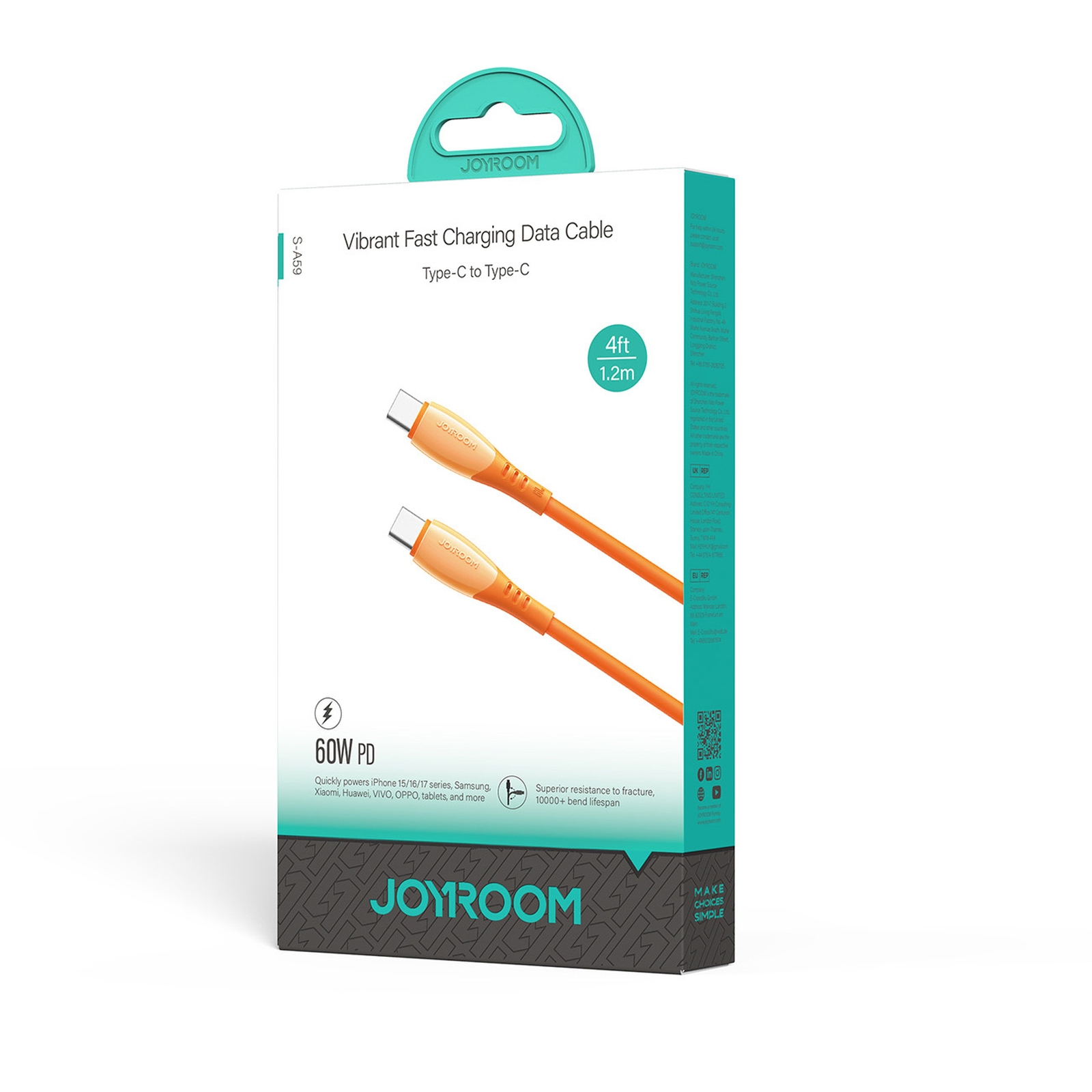 Usb-c Kabelis "vibrant Series" 60w 1,2 M - Oranžinis