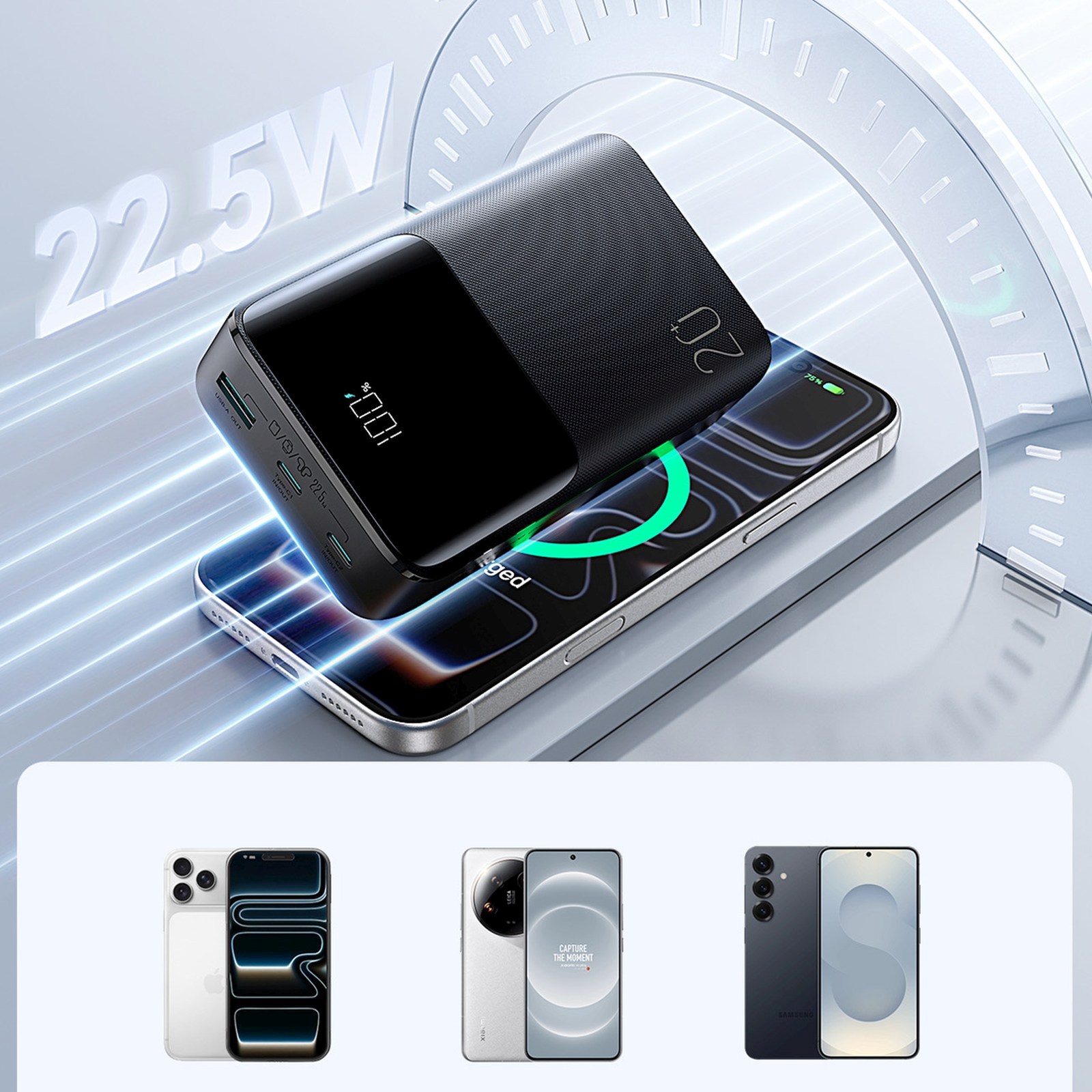 Powerbank 20000mah 22,5w Usb-a Usb-c Su Ekranu Jr-qp192 Mini - Juodas