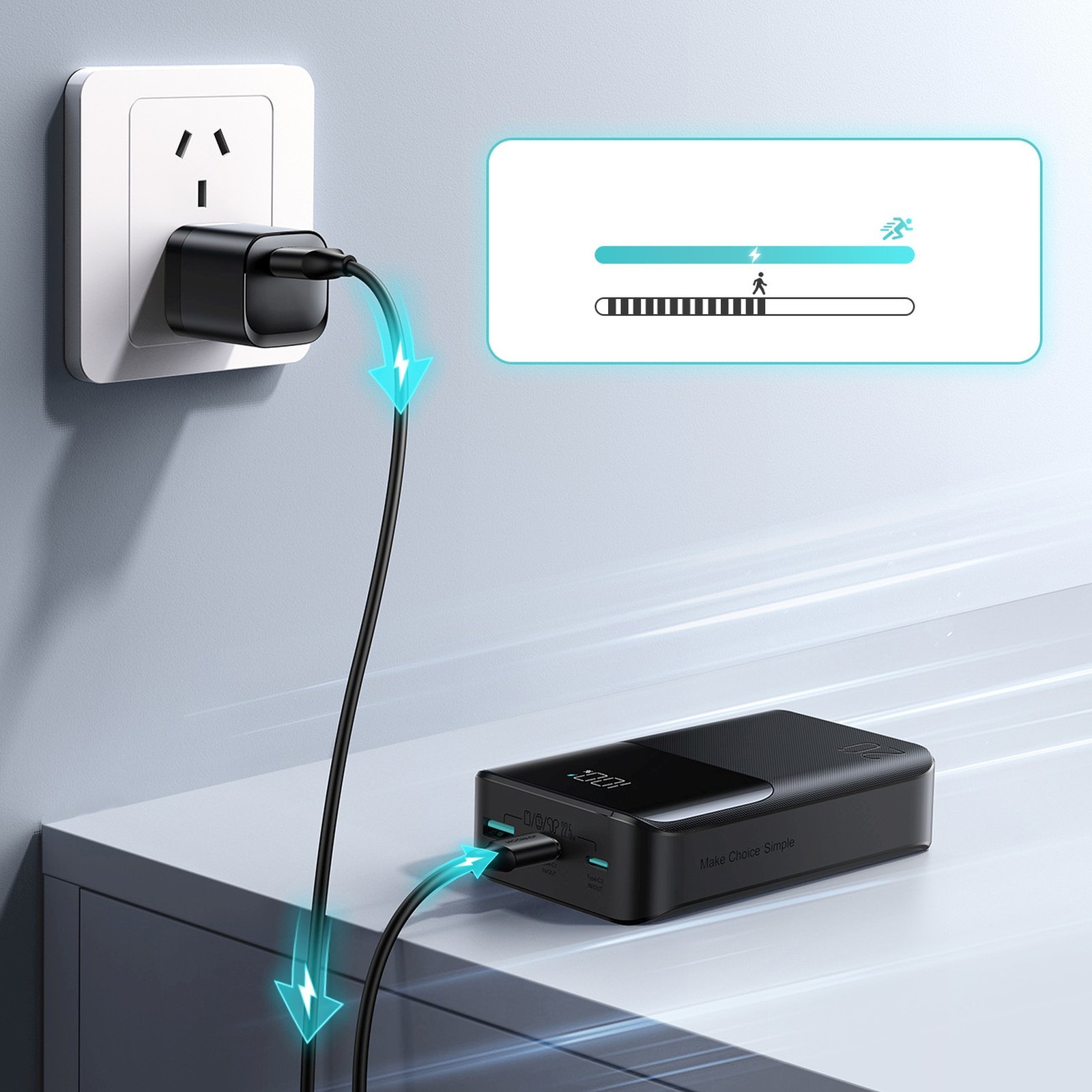 Powerbank 20000mah 22,5w Usb-a Usb-c Su Ekranu Jr-qp192 Mini - Juodas