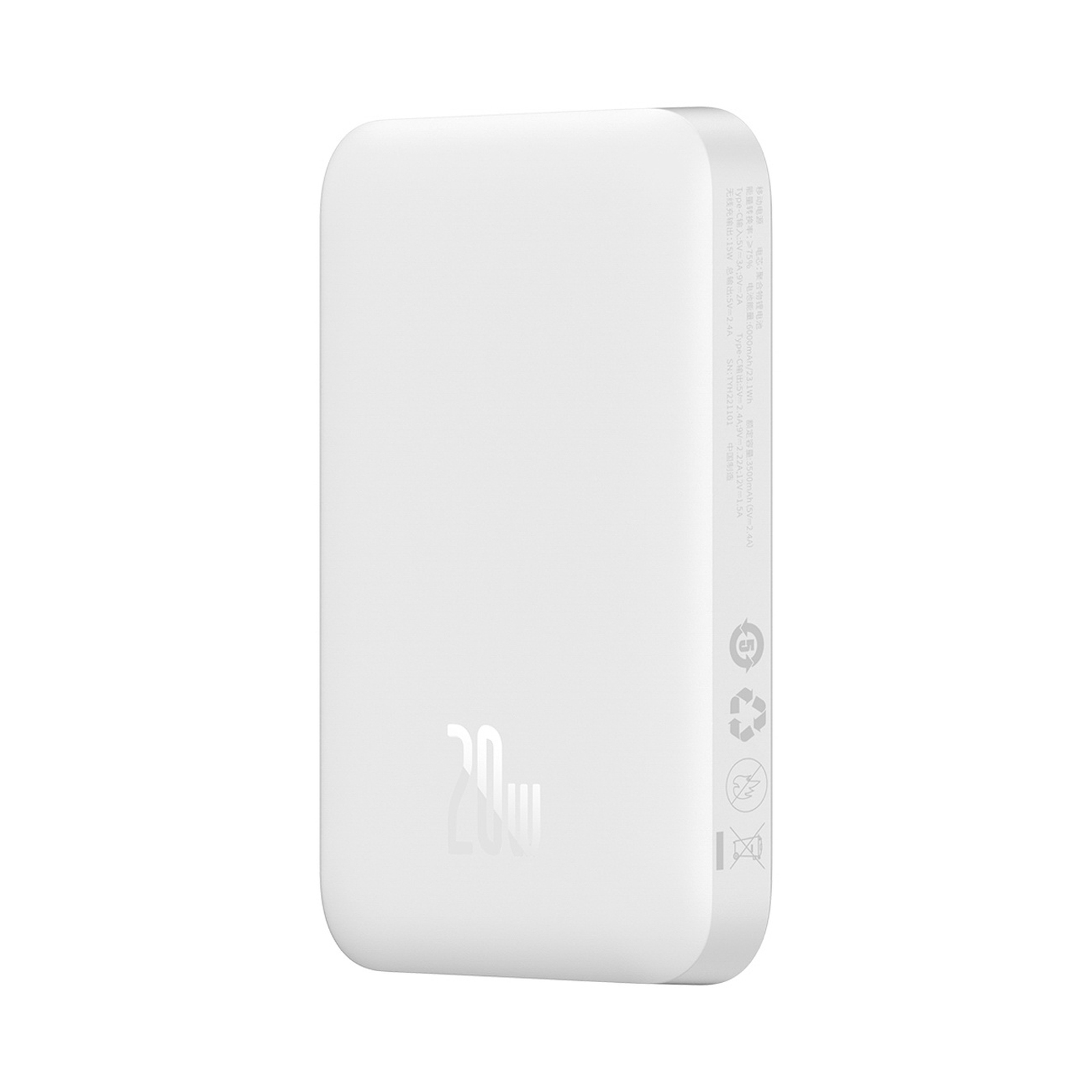 "powerbank" Magnetinis 6000 Mah 20w "airpow" Su Laidu "baseus Simple Usb-c" - Usb-c 30 Cm - Baltas