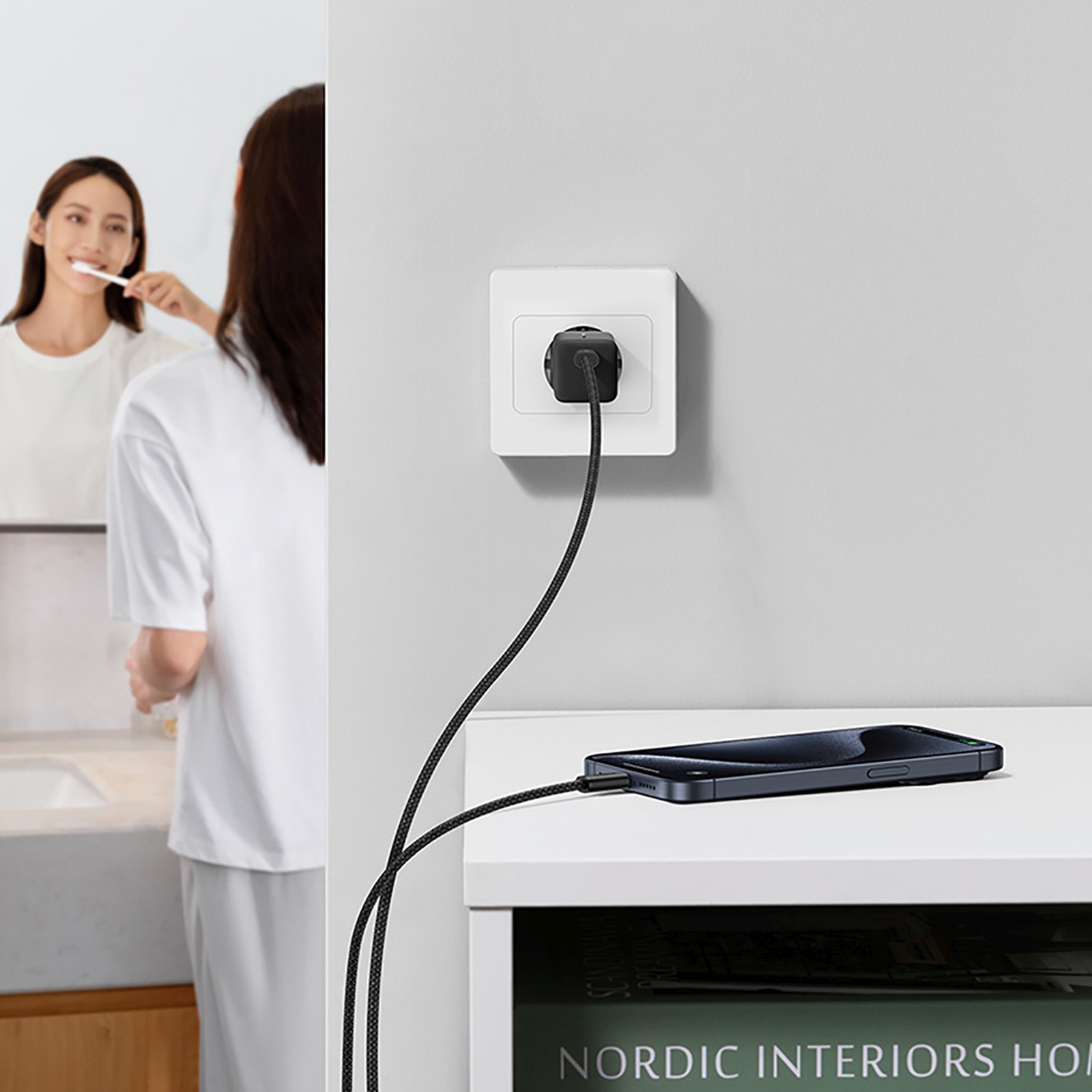 Gan5 30 W Usb-c Tinklo įkroviklis Su 100 W Usb-c Kabeliu - Juodas