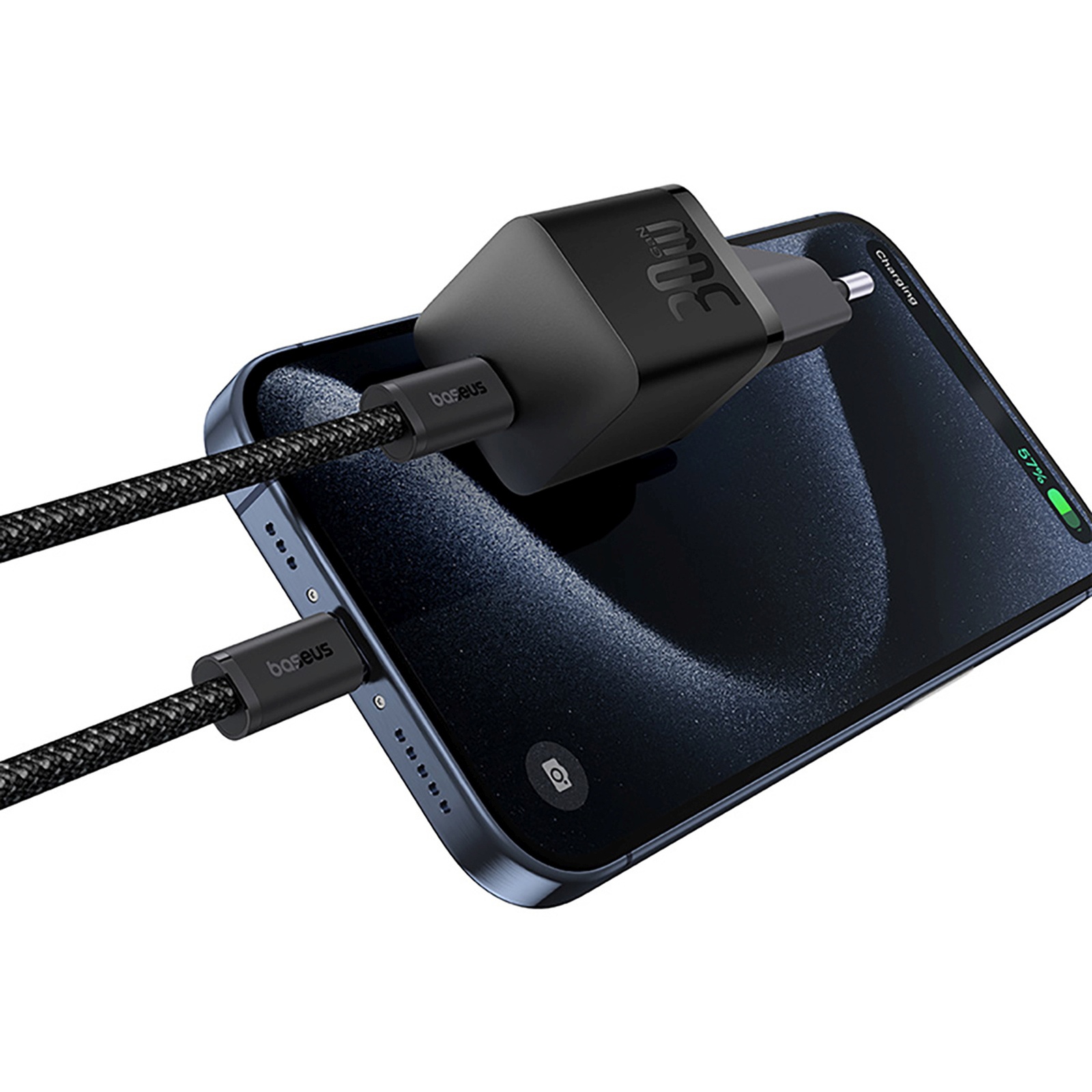 Gan5 30 W Usb-c Tinklo įkroviklis Su 100 W Usb-c Kabeliu - Juodas