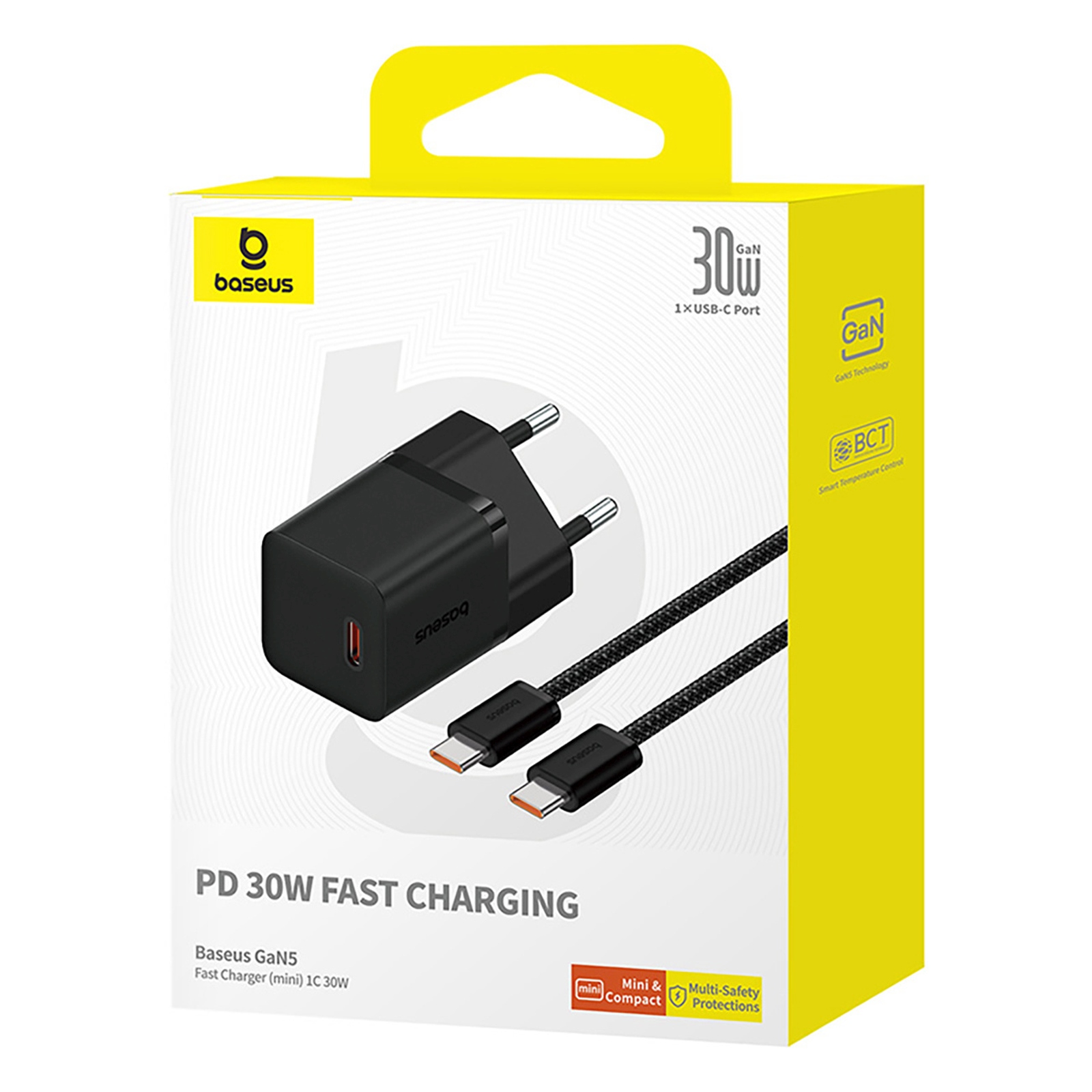 Gan5 30 W Usb-c Tinklo įkroviklis Su 100 W Usb-c Kabeliu - Juodas