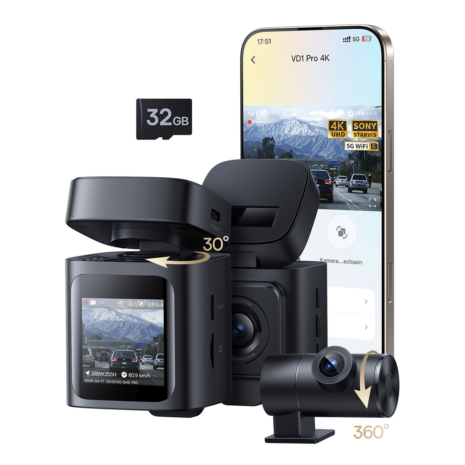 Automobilinė Vaizdo Kamera Su Akumuliatoriumi 4k 1080p Wifi Gps - Juoda