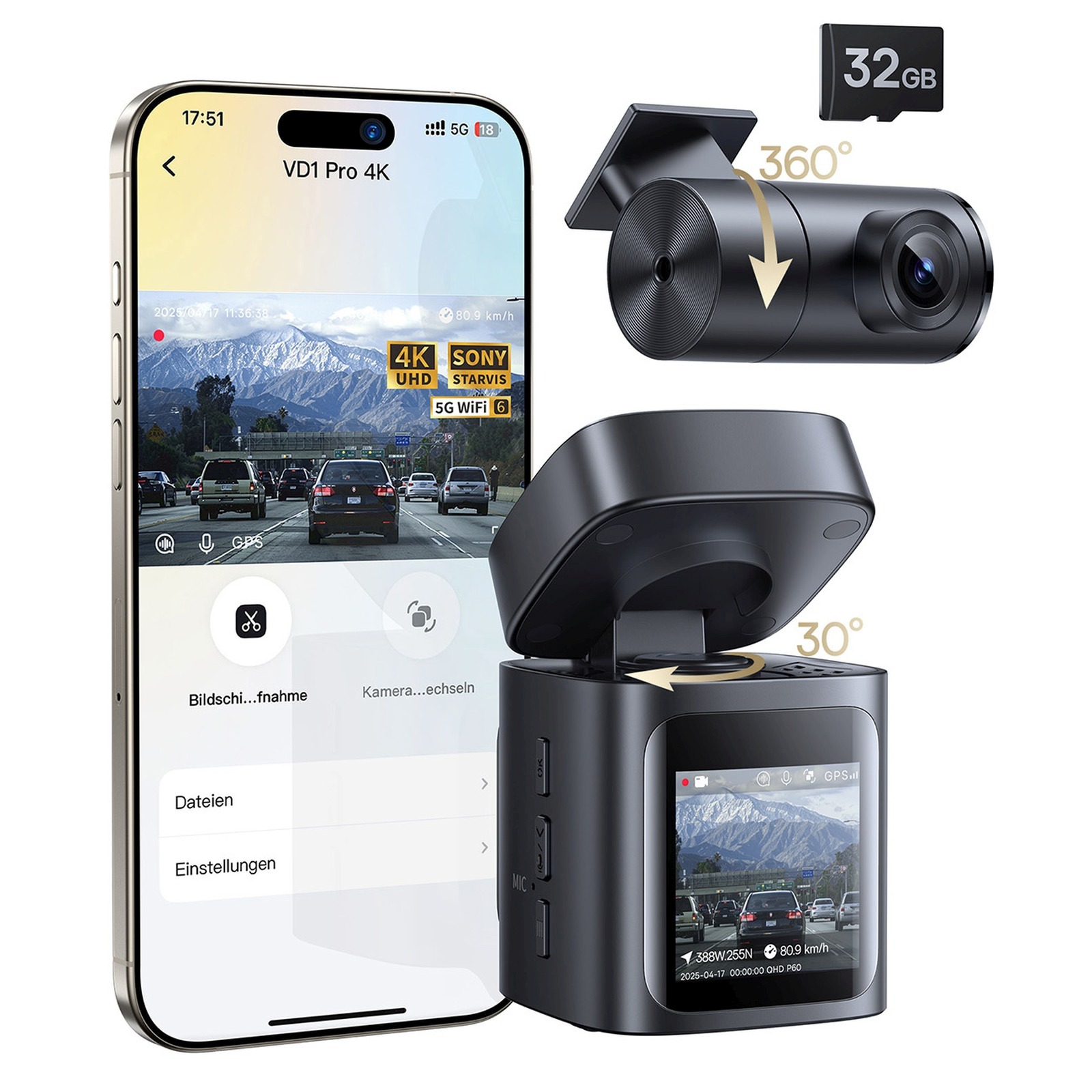 Automobilinė Vaizdo Kamera Su Akumuliatoriumi 4k 1080p Wifi Gps - Juoda