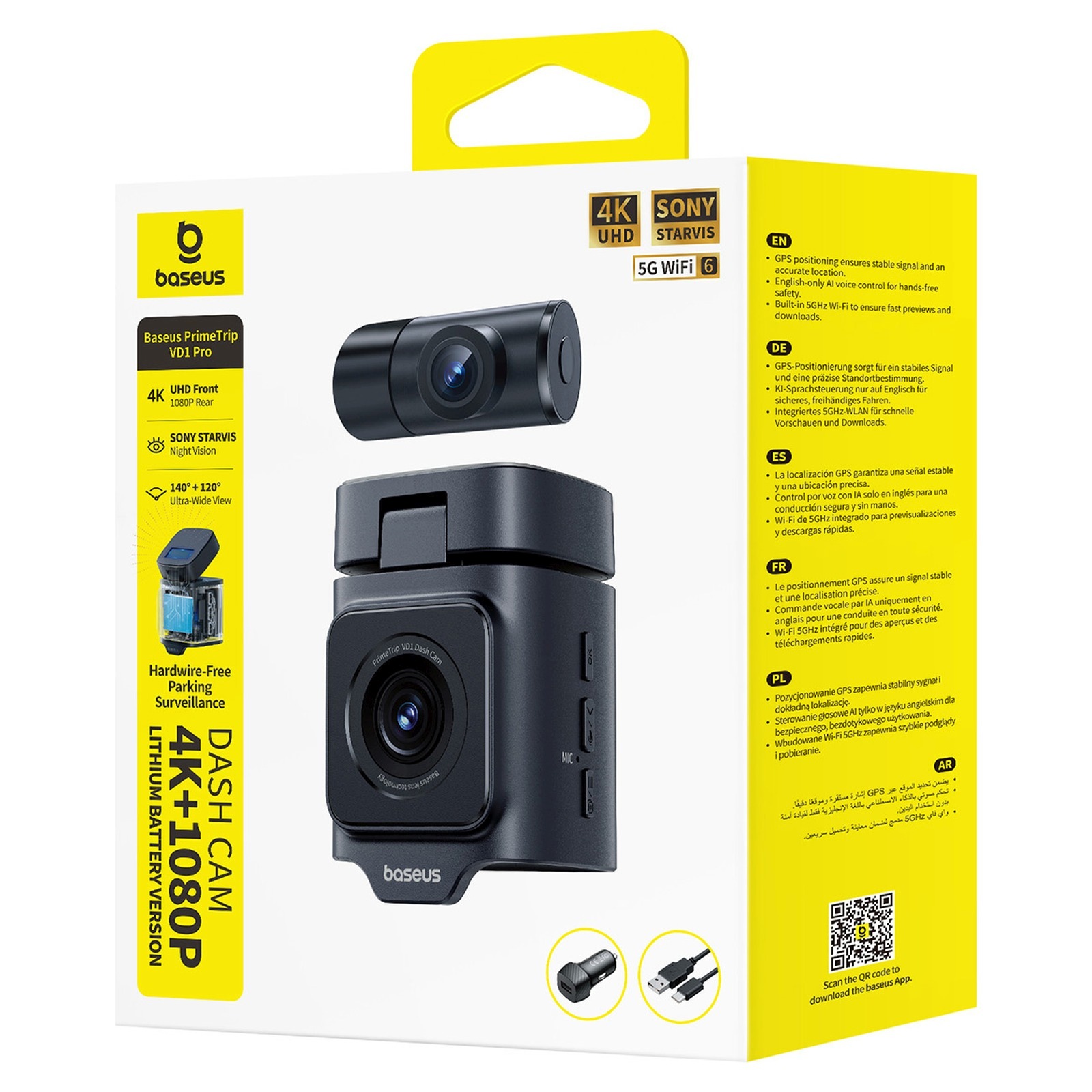 Automobilinė Vaizdo Kamera Su Akumuliatoriumi 4k 1080p Wifi Gps - Juoda