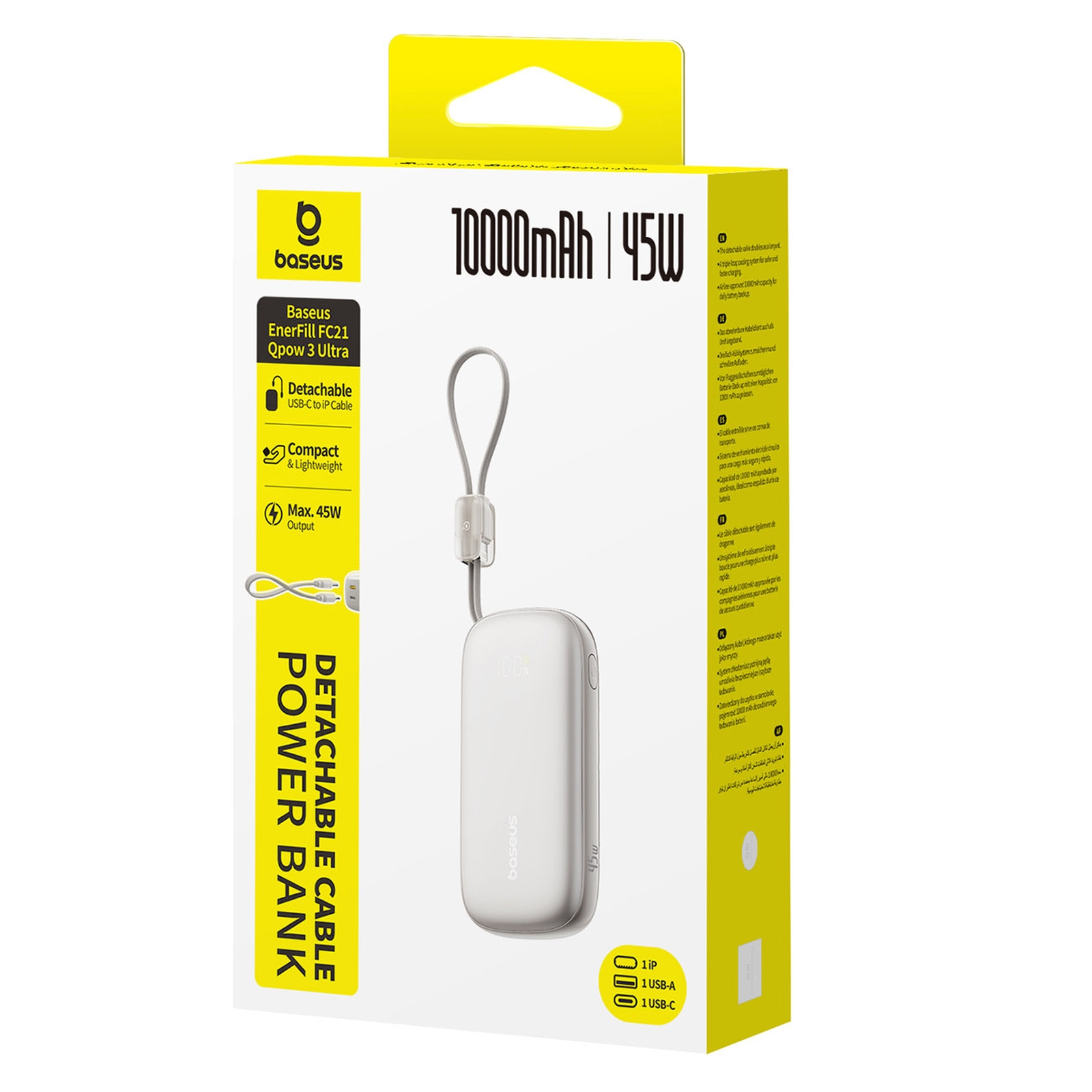 "powerbank" 10000 Mah 45w Fc21 Qpow 3 Ultra Su Ekrano Kabeliu Usb-c Iphone Lightning - Titano Spalvos