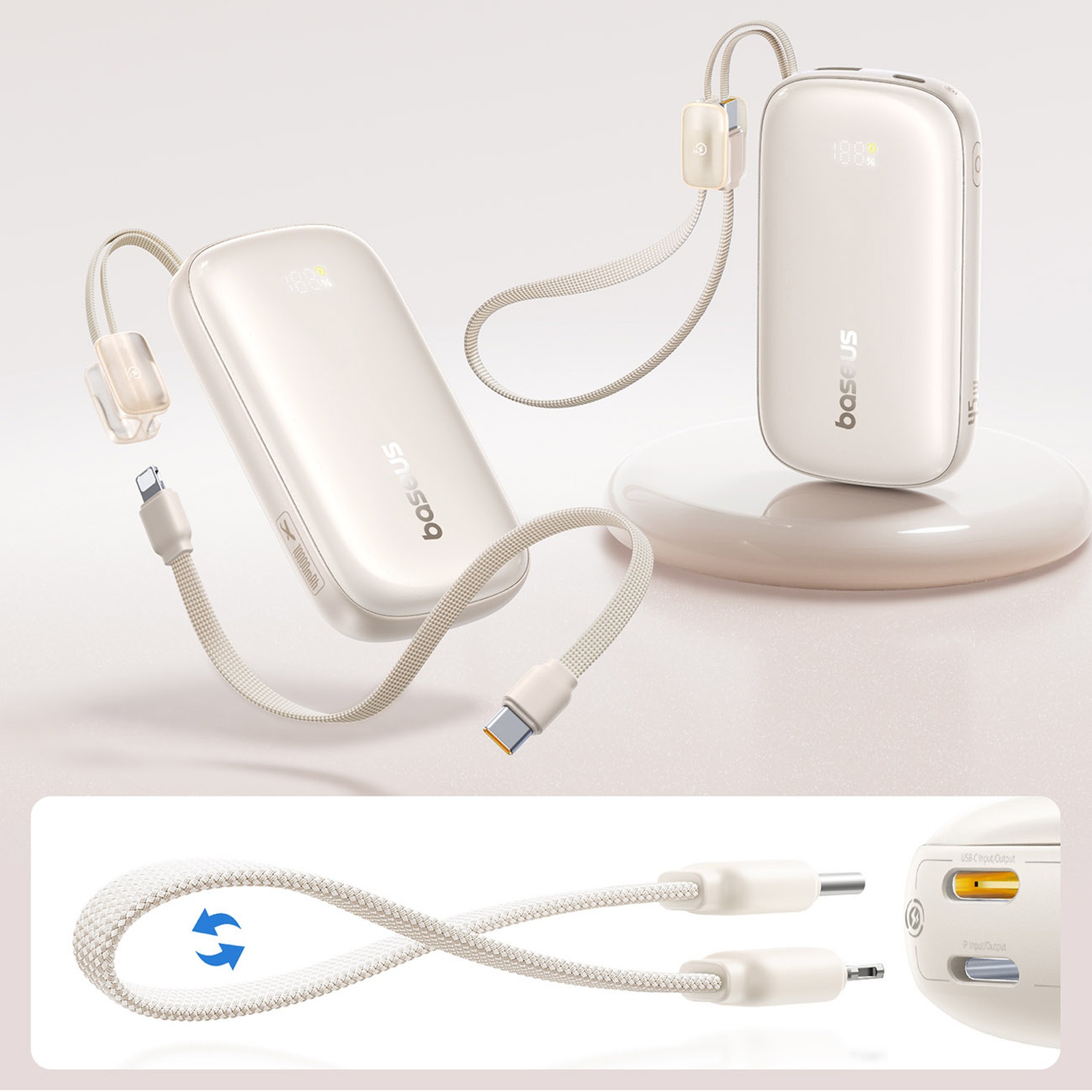 "powerbank" 10000 Mah 45w Fc21 Qpow 3 Ultra Su Ekrano Kabeliu Usb-c Iphone Lightning - Titano Spalvos