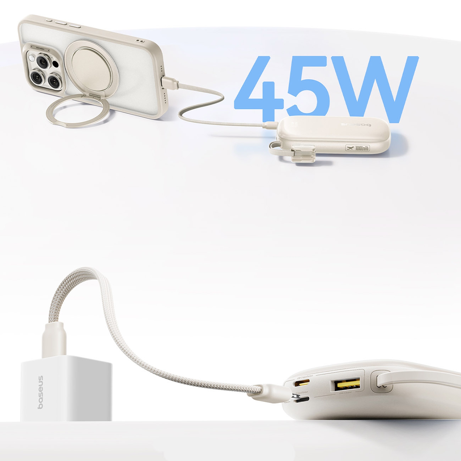 "powerbank" 10000 Mah 45w Fc21 Qpow 3 Ultra Su Ekrano Kabeliu Usb-c Iphone Lightning - Titano Spalvos
