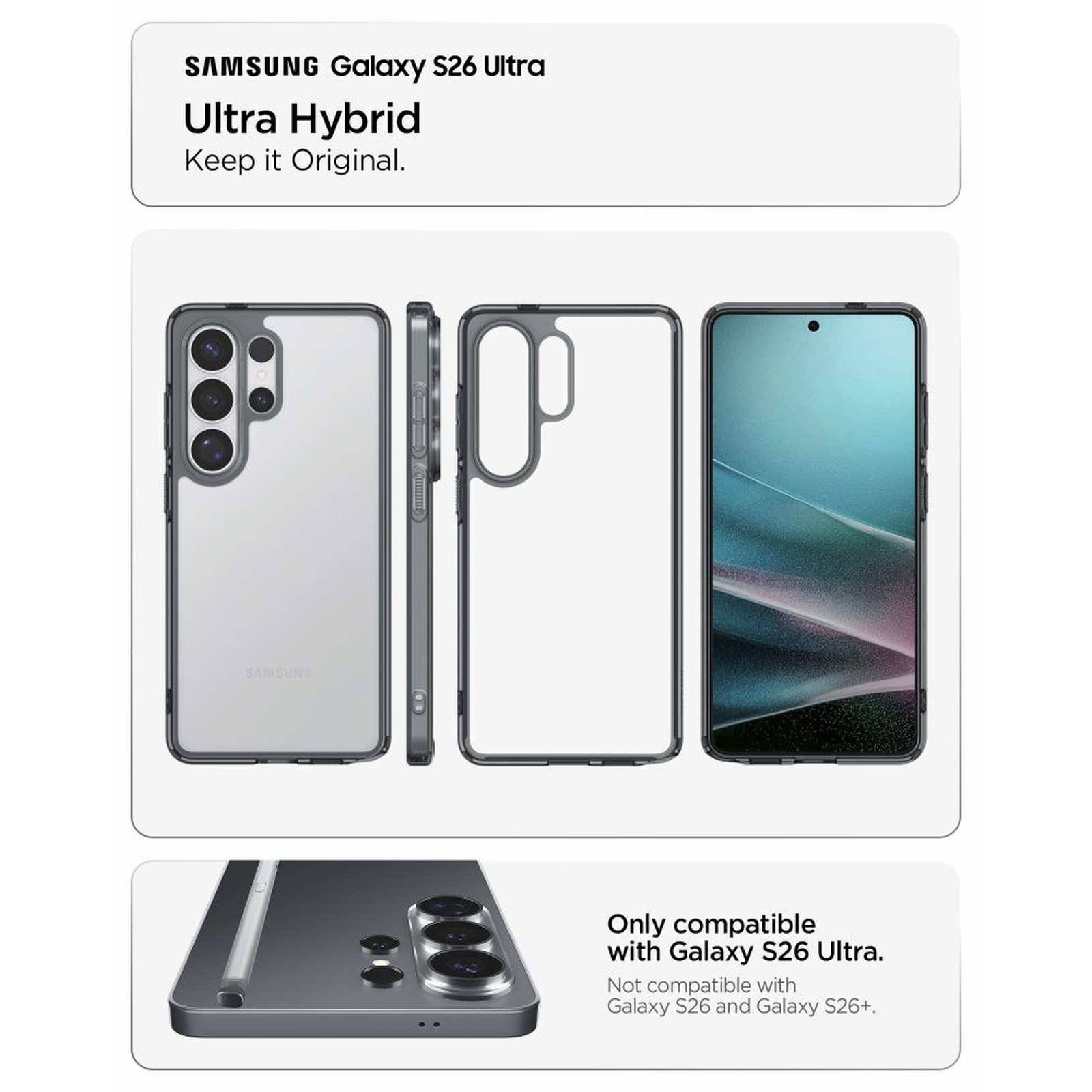 "samsung Galaxy S26 Ultra Hybrid" Dėklo Dangtelis - Skaidrus-juodas