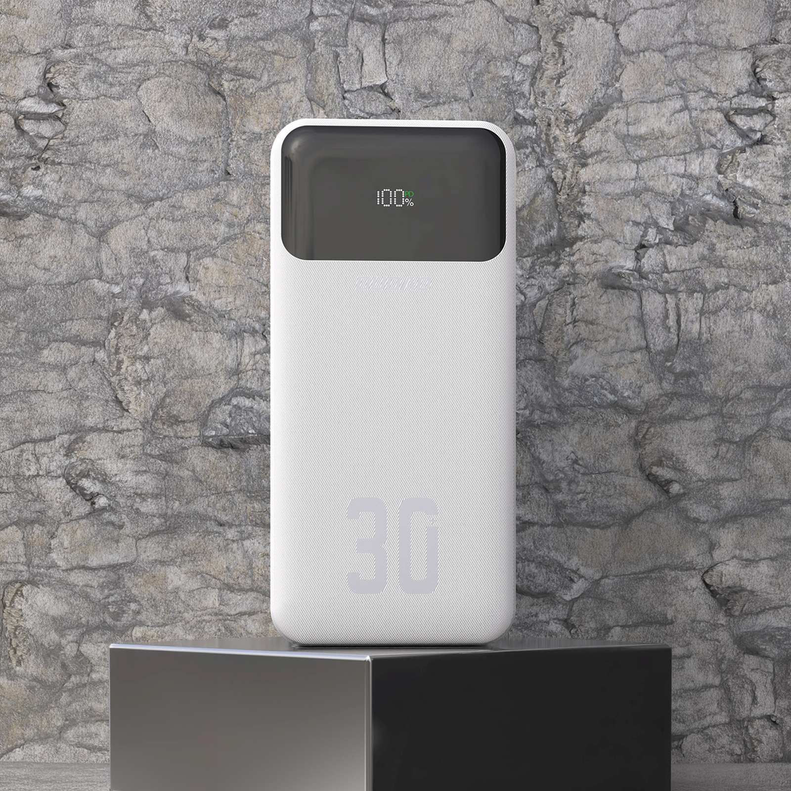 Powerbank 30000mah Usb-a Usb-c K15max Pd 22,5w Su Usb-c Iphone Lightning Kabeliu - Baltas