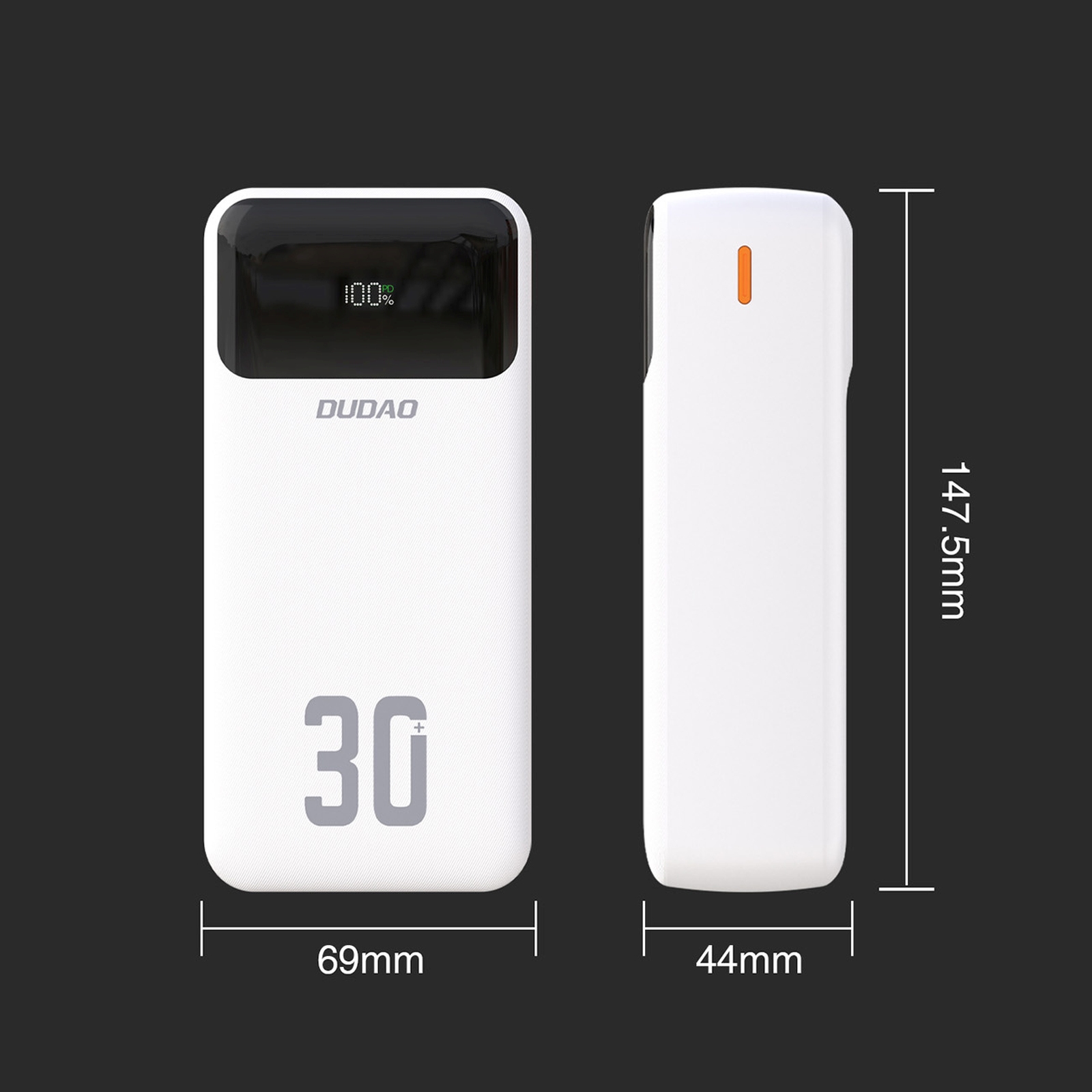 Powerbank 30000mah Usb-a Usb-c K15max Pd 22,5w Su Usb-c Iphone Lightning Kabeliu - Baltas