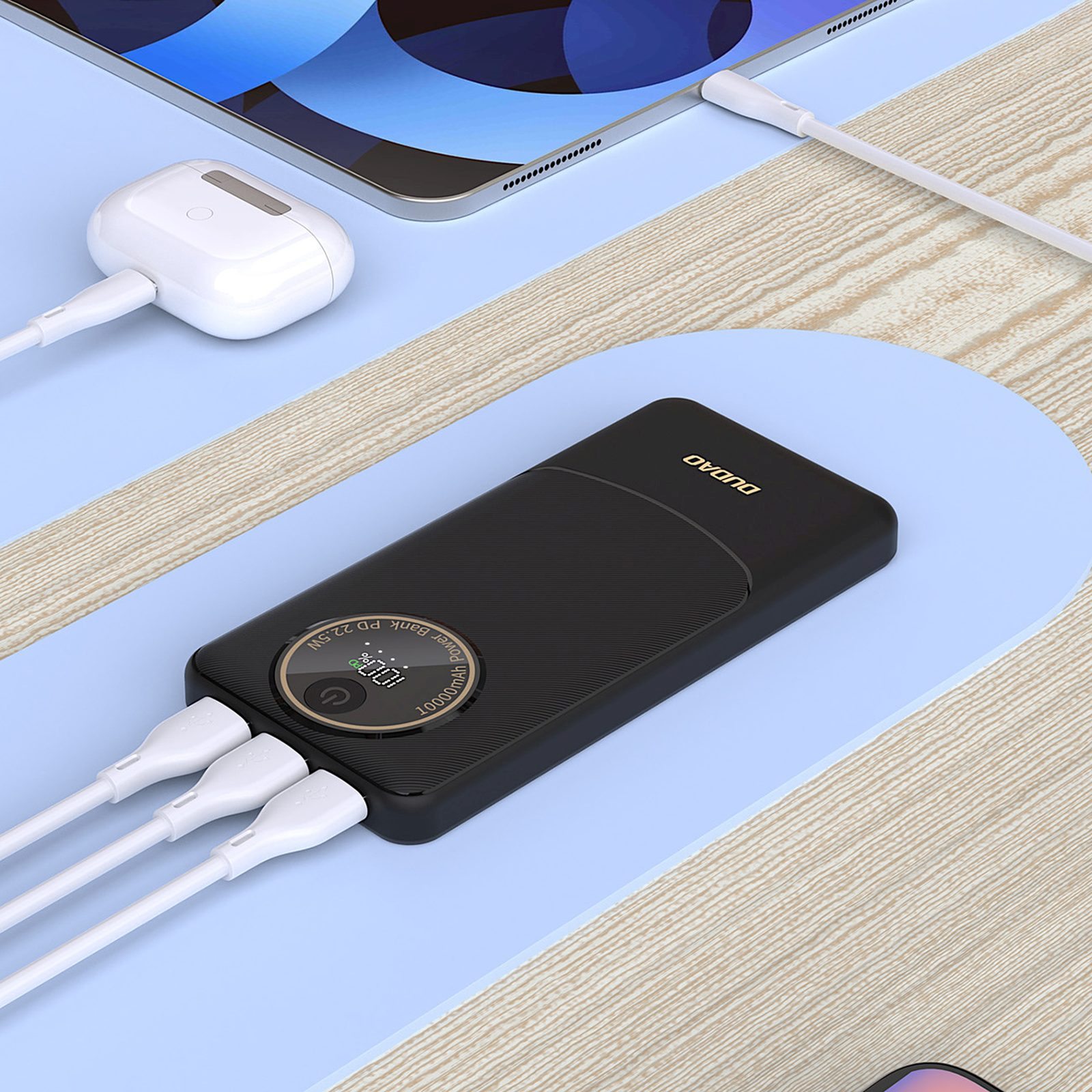 Powerbank 20000mah Usb-a Usb-c K12pro 22,5w Pd - Juodas