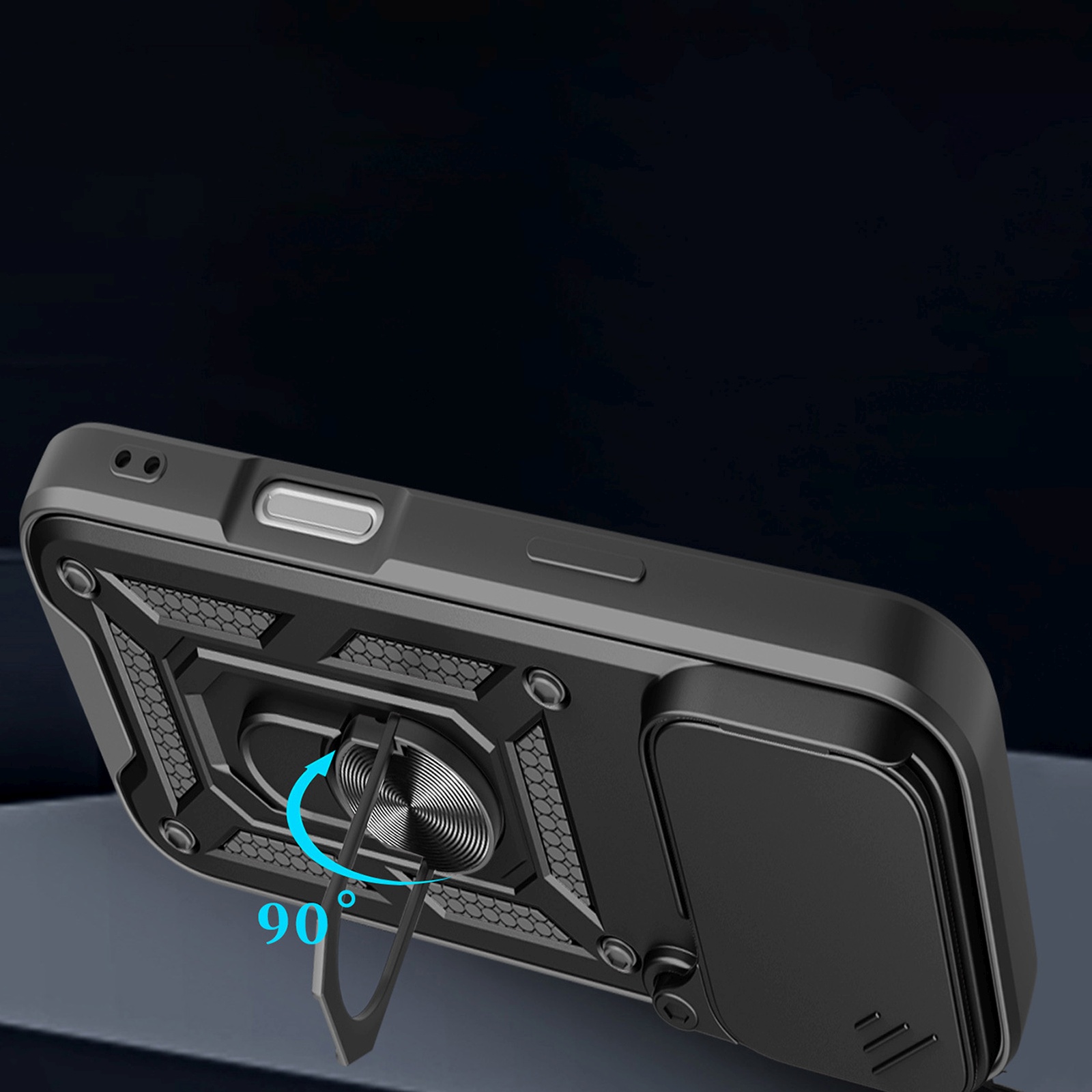 šarvuotas Dėklas Su Stovu Ir Fotoaparato Dangteliu "iphone 17 Pro Hybrid Armor Camshield" - Juodas