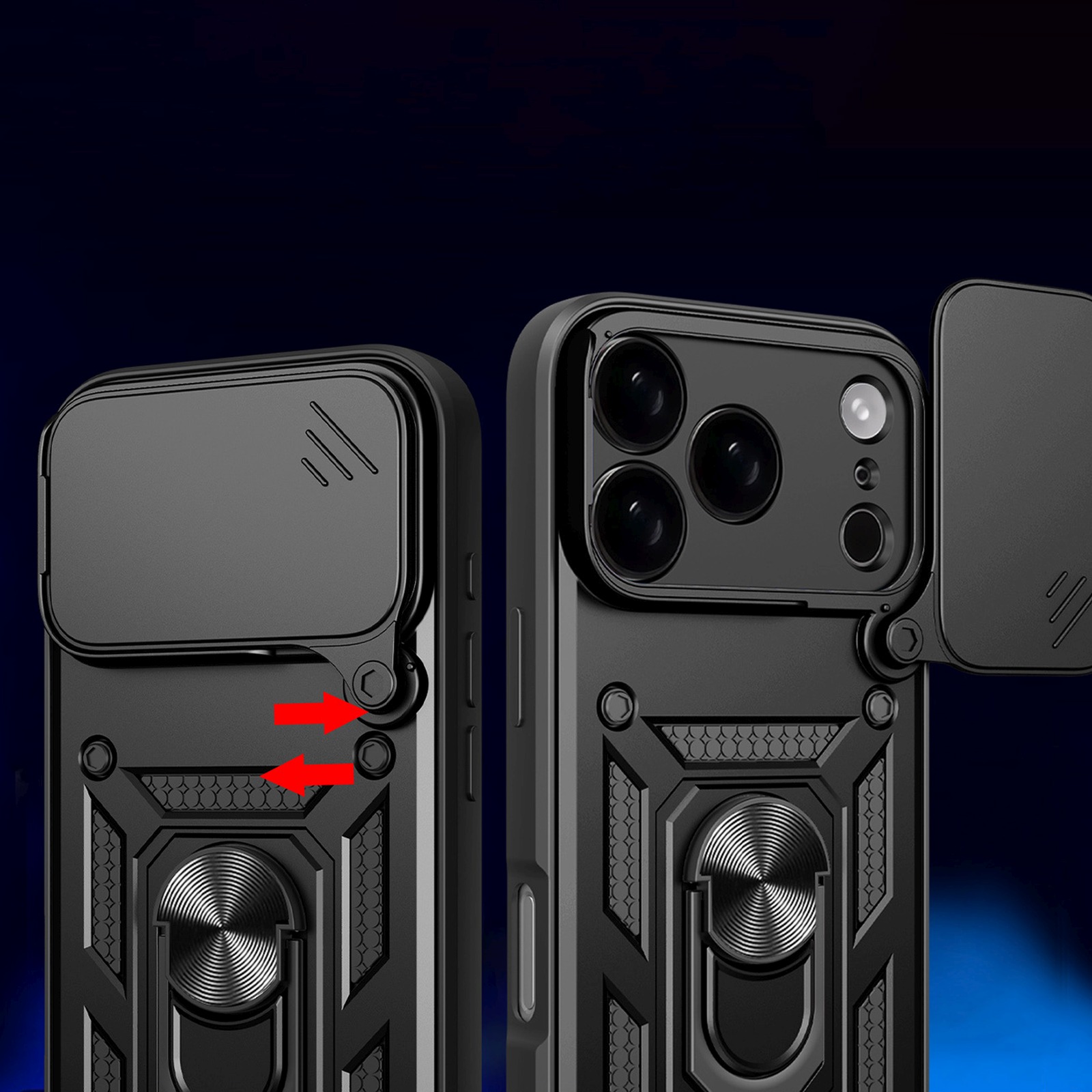 šarvuotas Dėklas Su Stovu Ir Fotoaparato Dangteliu "iphone 17 Pro Hybrid Armor Camshield" - Juodas
