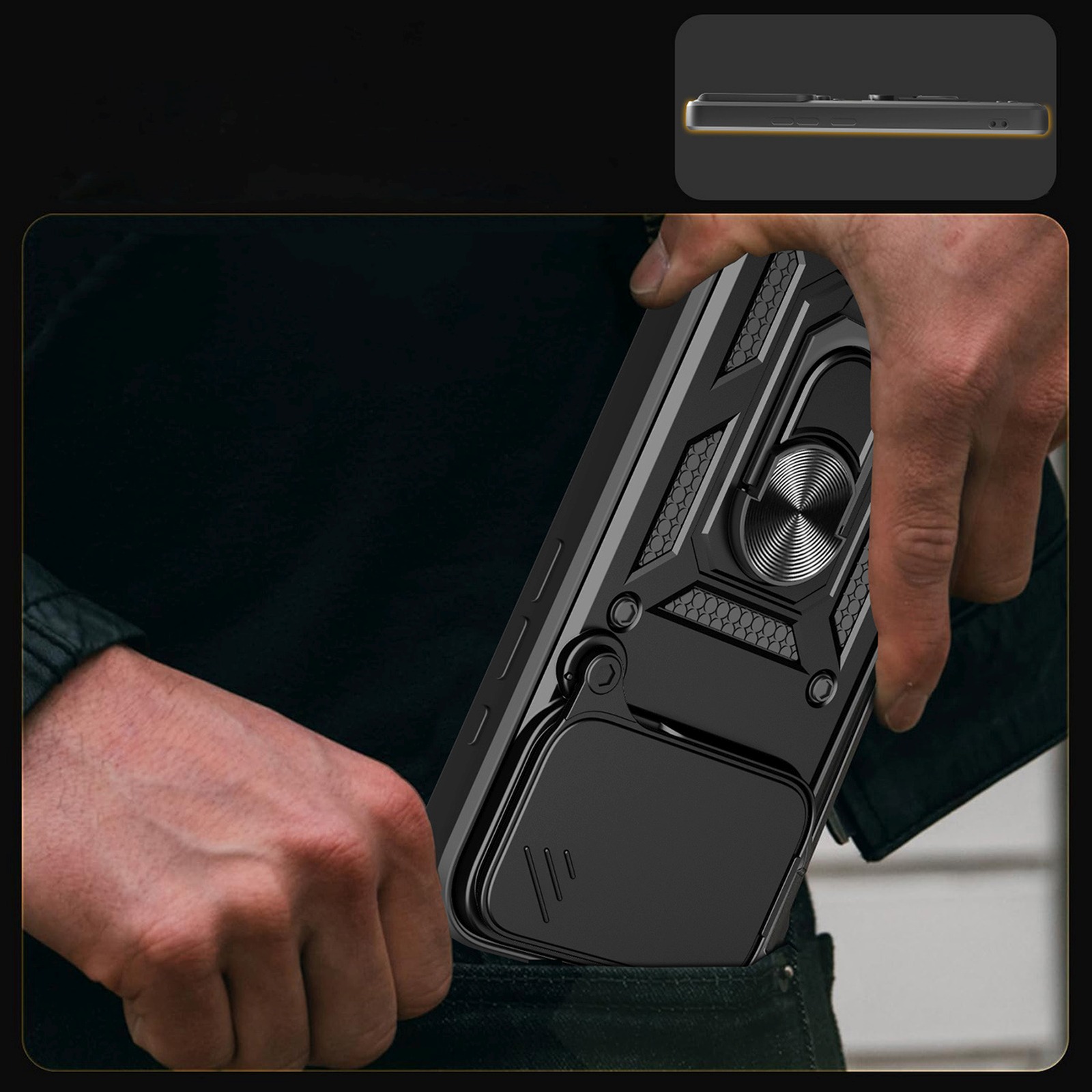 šarvuotas Dėklas Su Stovu Ir Fotoaparato Dangteliu "iphone 17 Pro Hybrid Armor Camshield" - Juodas