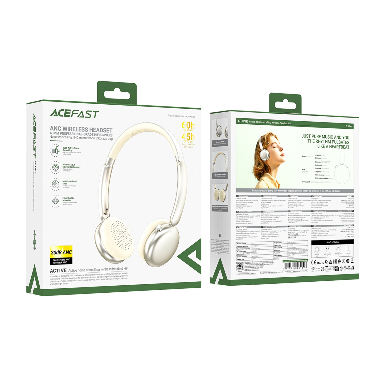 H8 Belaidės Vidinės Ausinės Su Anc - Auksinės