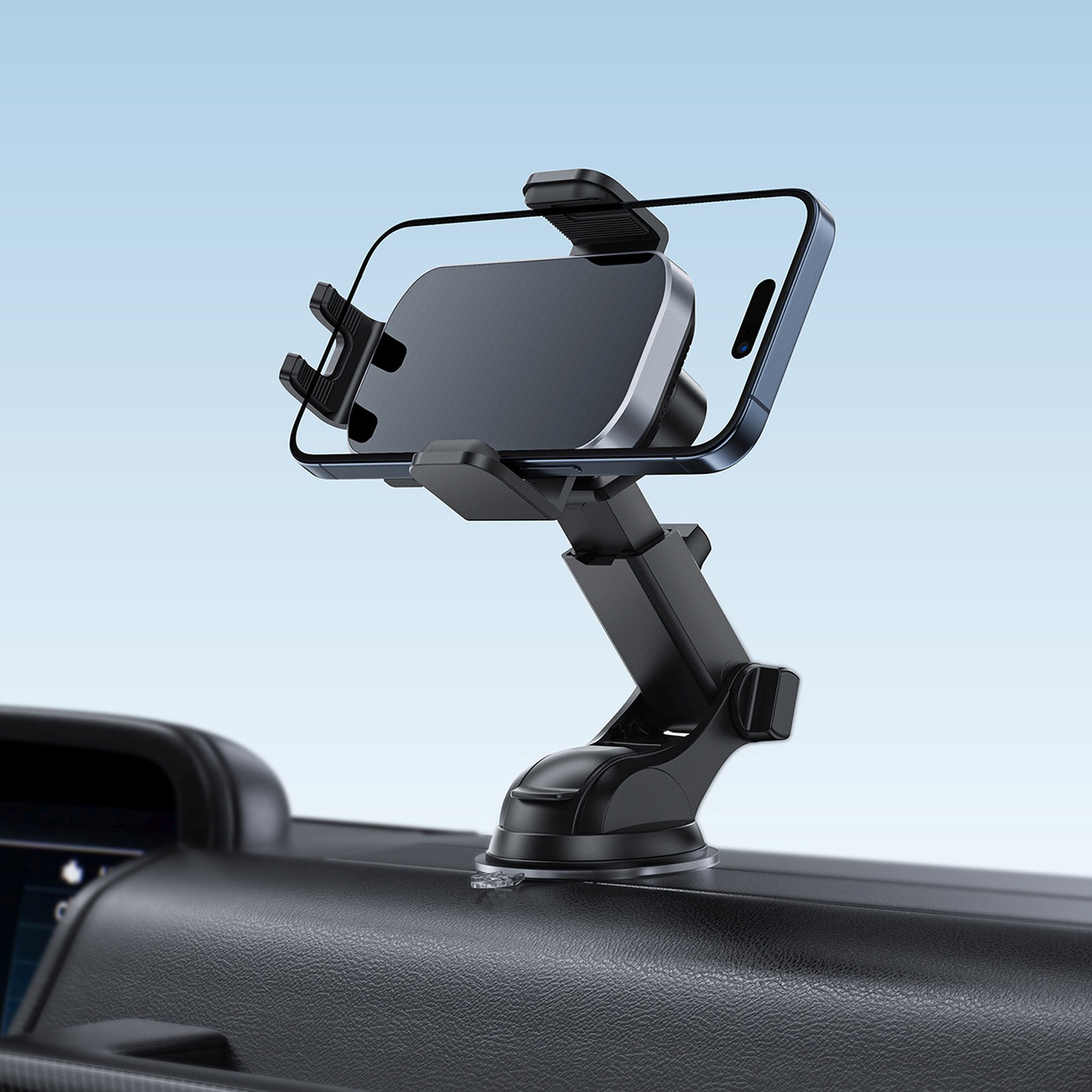 Automobilinis Laikiklis Išmaniesiems Telefonams Su Belaidžiu įkrovikliu, Automatinis Spaustukas Prietaisų Skydeliui - Juodas