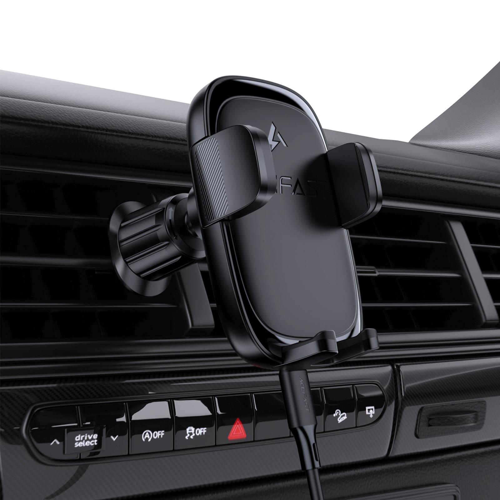 Automobilinis Išmaniųjų Telefonų Laikiklis Su Belaidžiu įkrovikliu Priekinio Stiklo Grotelėms - Juodas