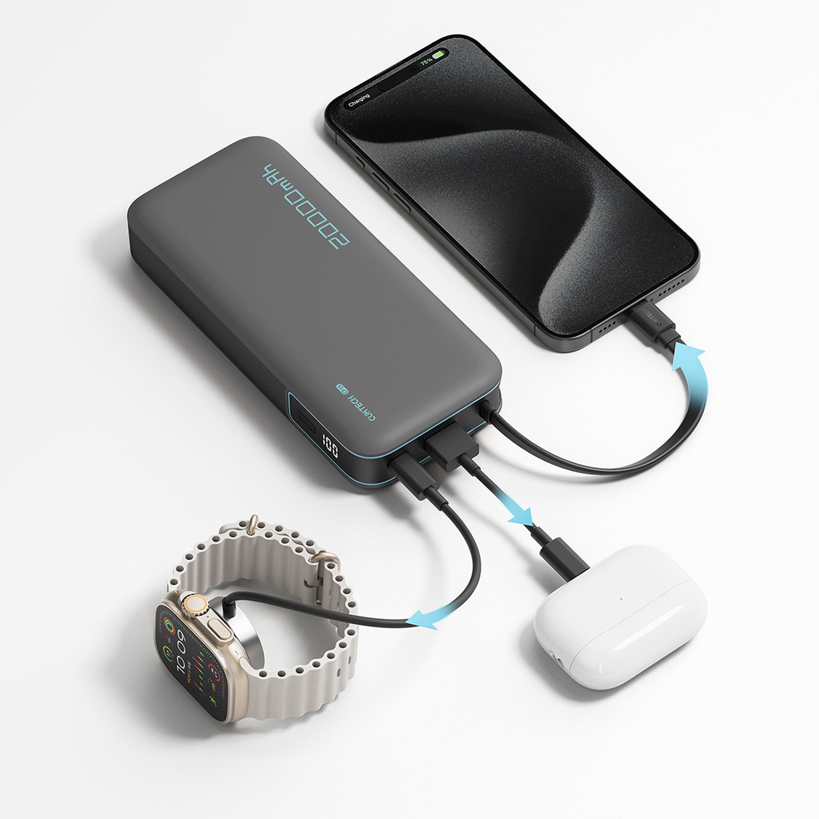 Powerbank 20000 Mah Usb-a Usb-c Su Integruotu 55 W Usb-c Kabeliu - Baltas