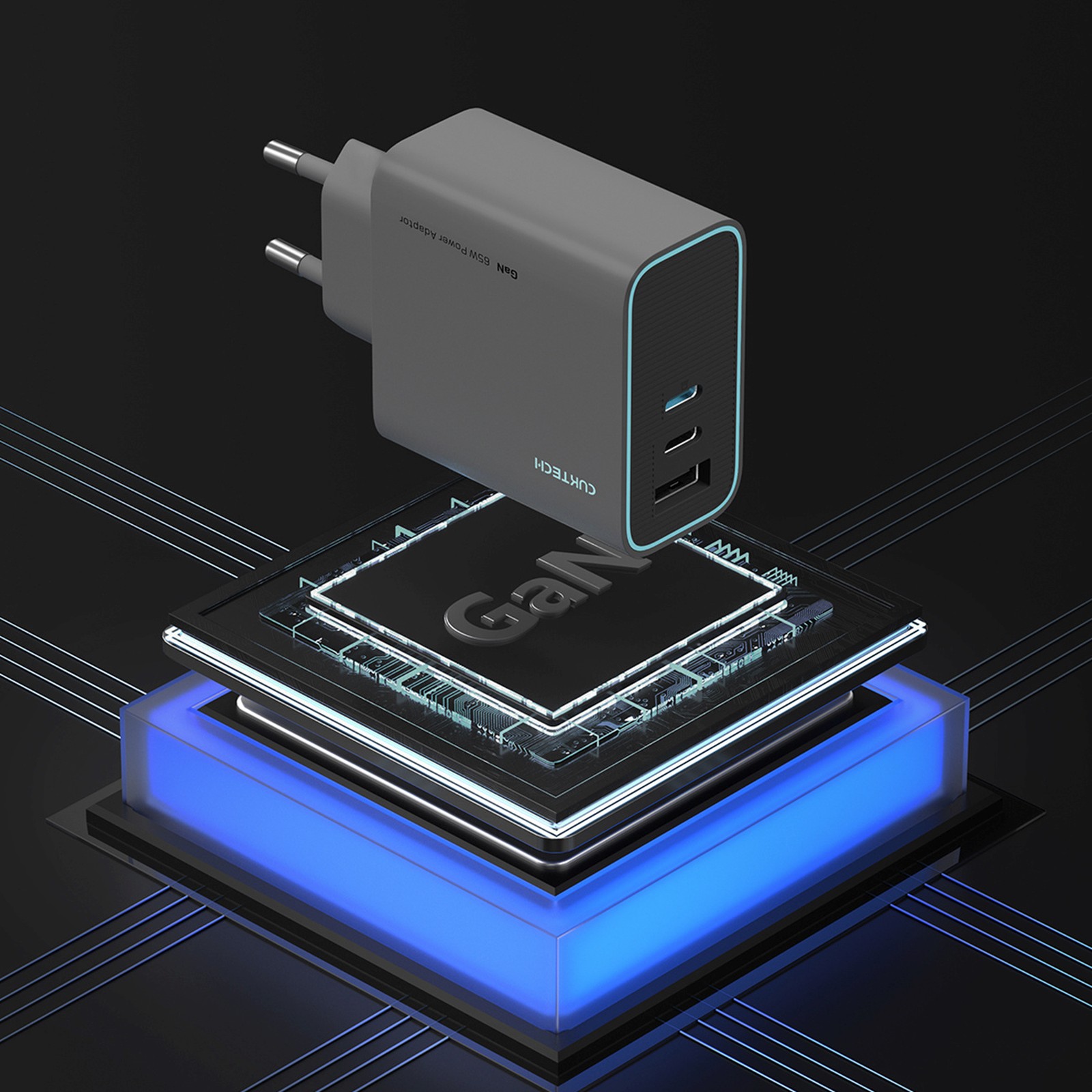 Usb-c Usb-a Gan 65 W Tinklo įkroviklis - Pilkas