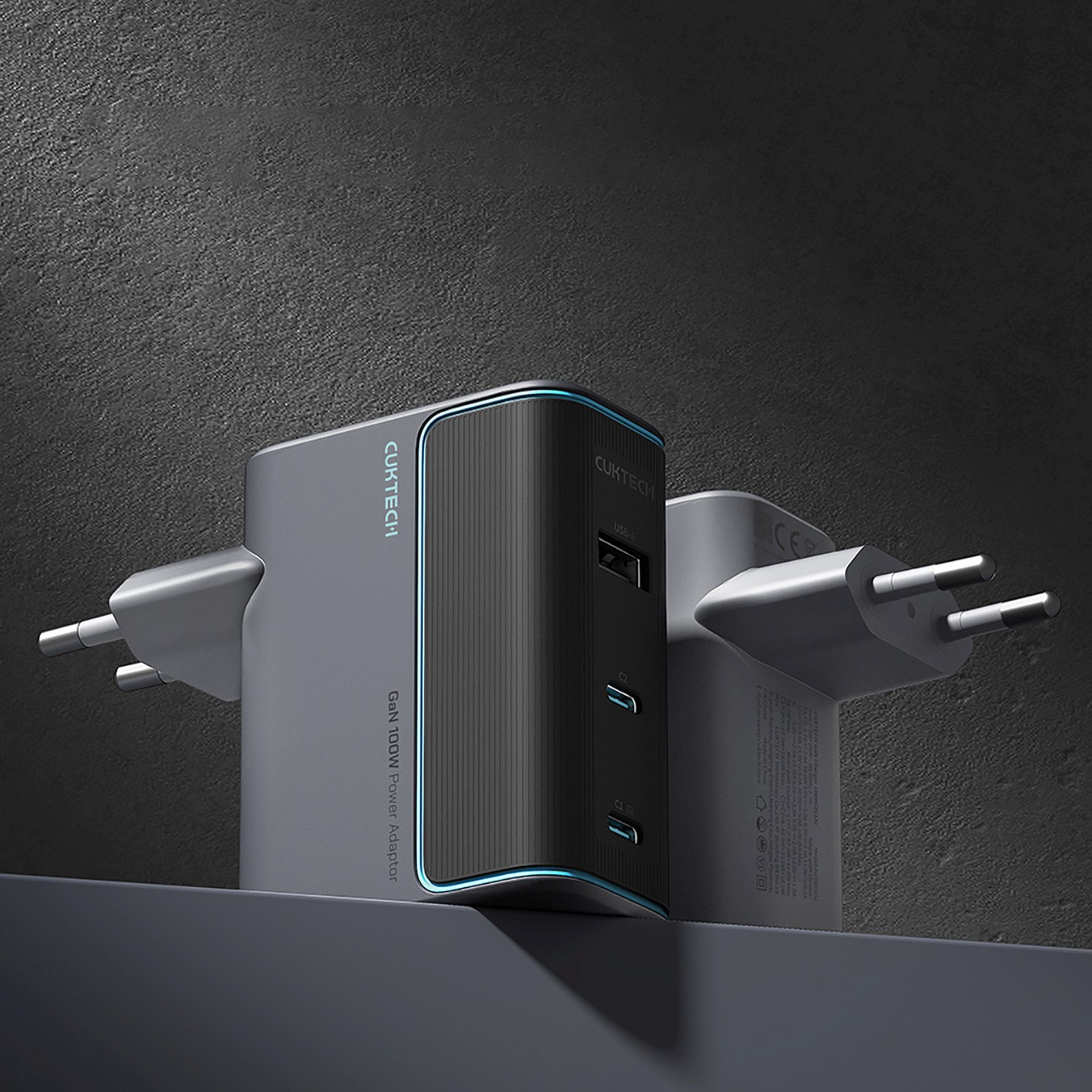 Usb-c Usb-a Tinklo įkroviklis Su Usb-c Gan Kabeliu 100 W - Pilkas