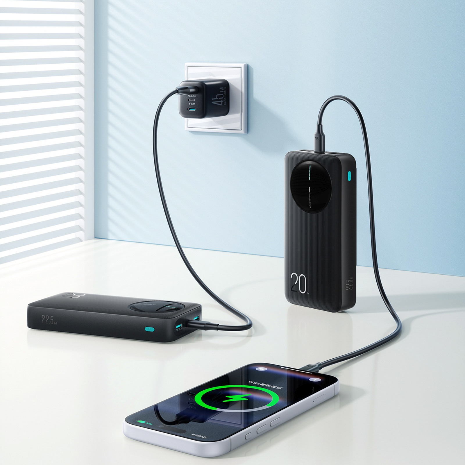 Powerbankas Su Skaitmeniniu Ekranu 20000 Mah Usb-a Usb-c 22,5 W - Juodas