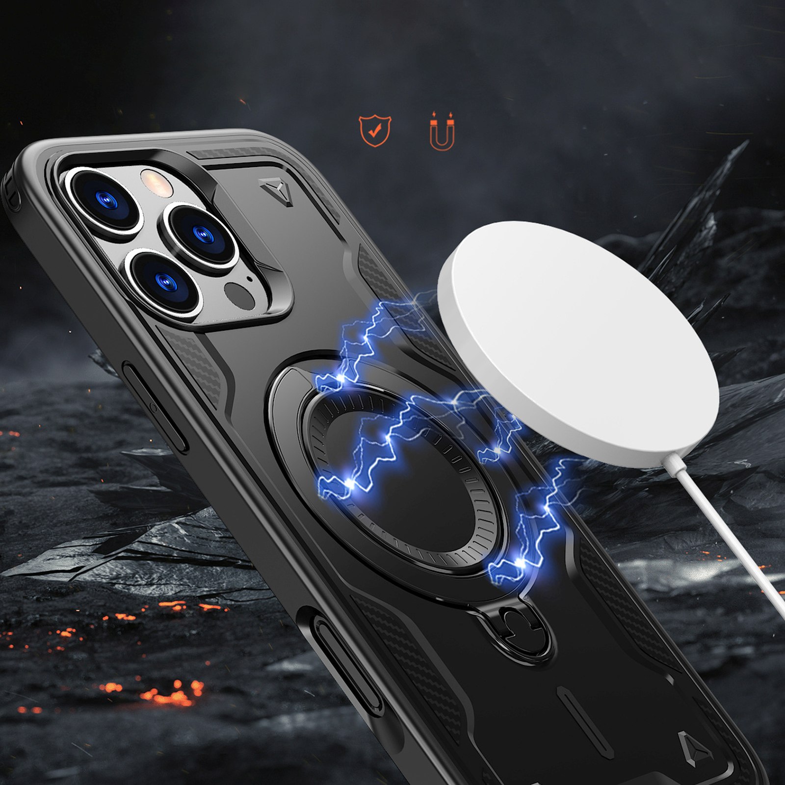 Dėklas "iphone 16 Pro Hybrid Armor Trendy Magsafe" - Juodas