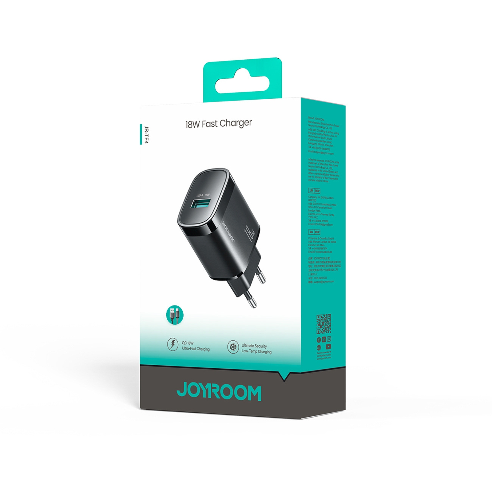 Usb-a 18 W Tinklo įkroviklis Su 1 M Ilgio Usb-a - Usb-c Kabeliu - Juodas