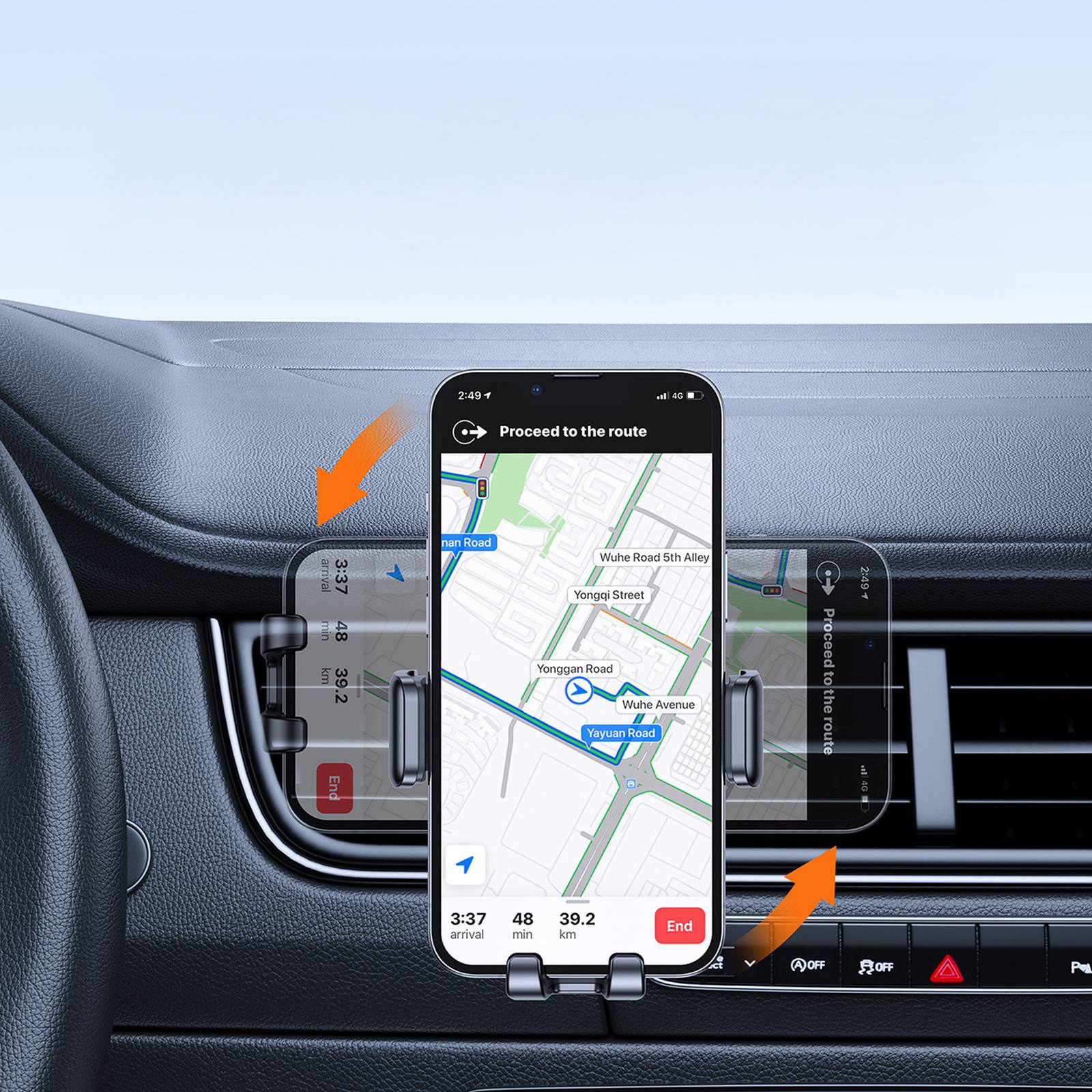 Automobilio Telefono Laikiklis Priekinio Stiklo Grotelėms - Juodas
